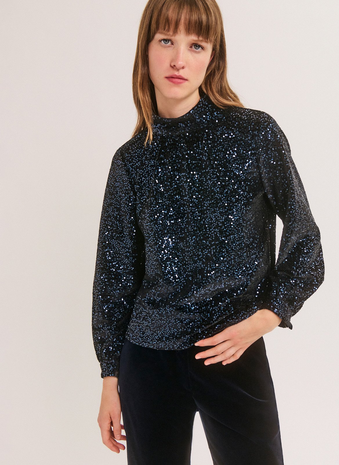 Top col montant à sequins PABLO Noir