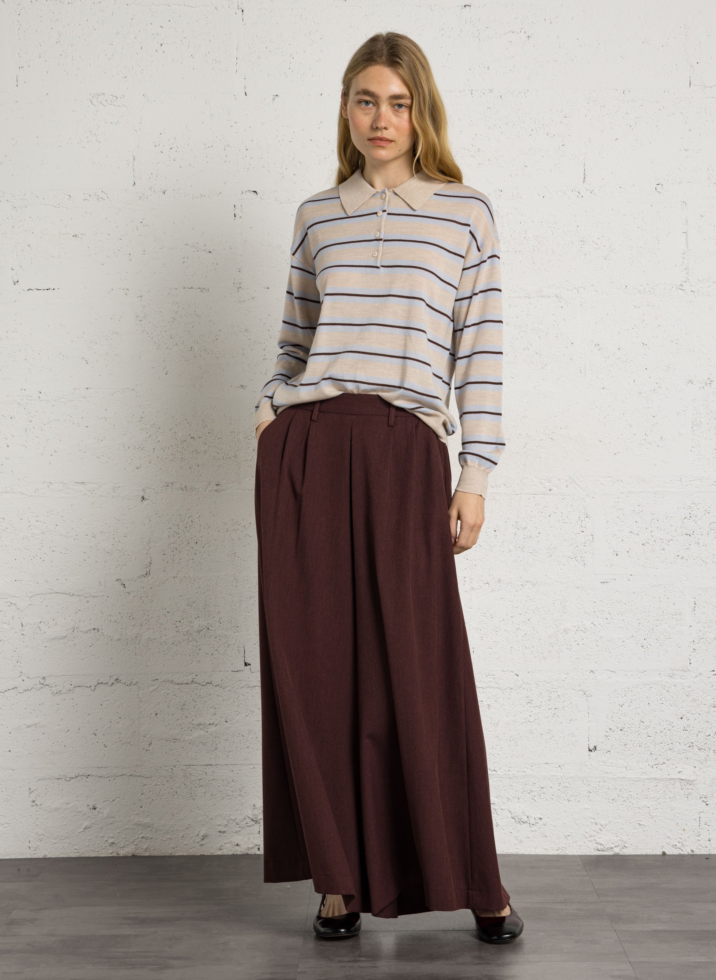 Gestreepte wollen polotrui met knoopsluiting SUD EXPRESS Beige