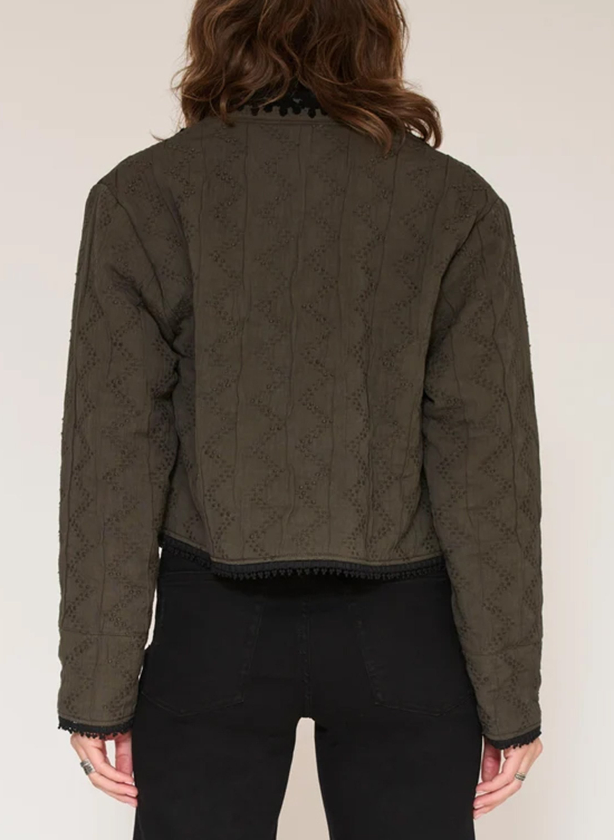 Veste brodée courte droite en coton MKT Kaki