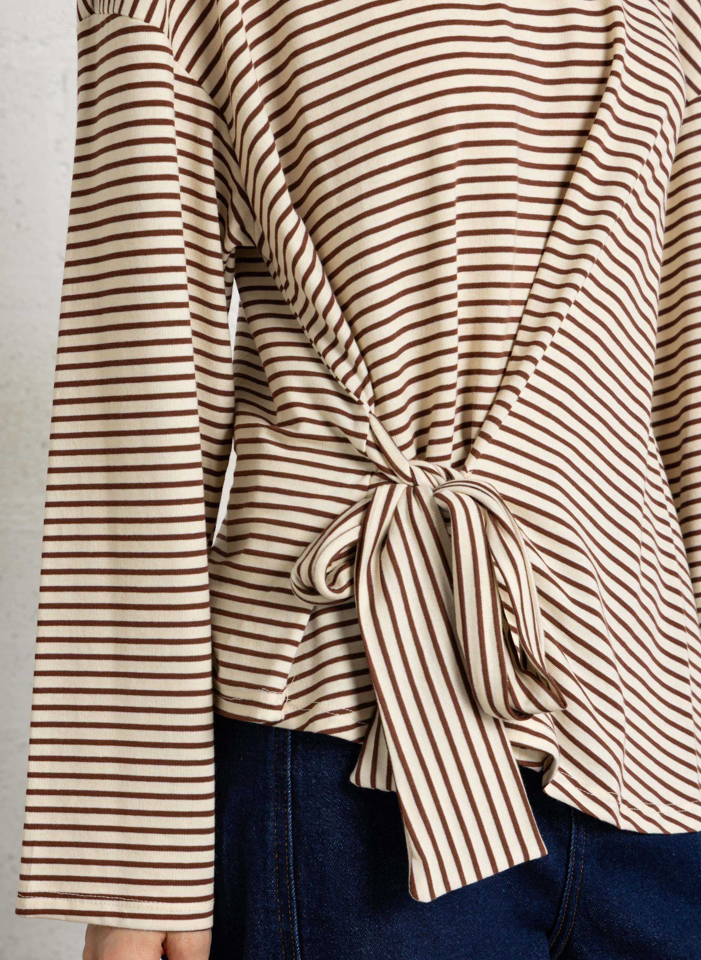 Recht T-shirt met lange mouwen en strepen PLEASE Beige