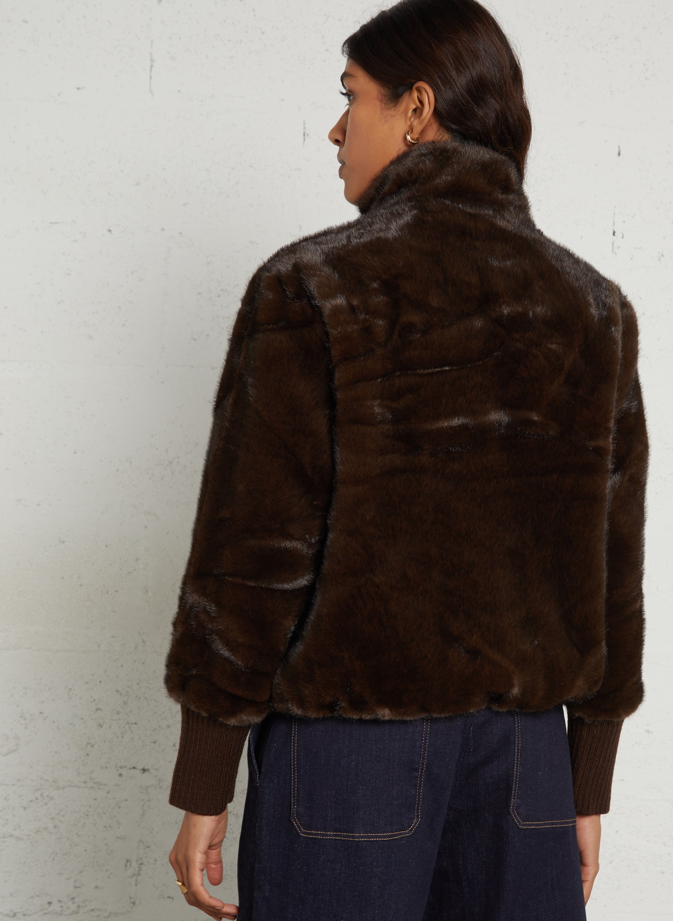 Manteau droit effet fourrure MAISON 123 Marron