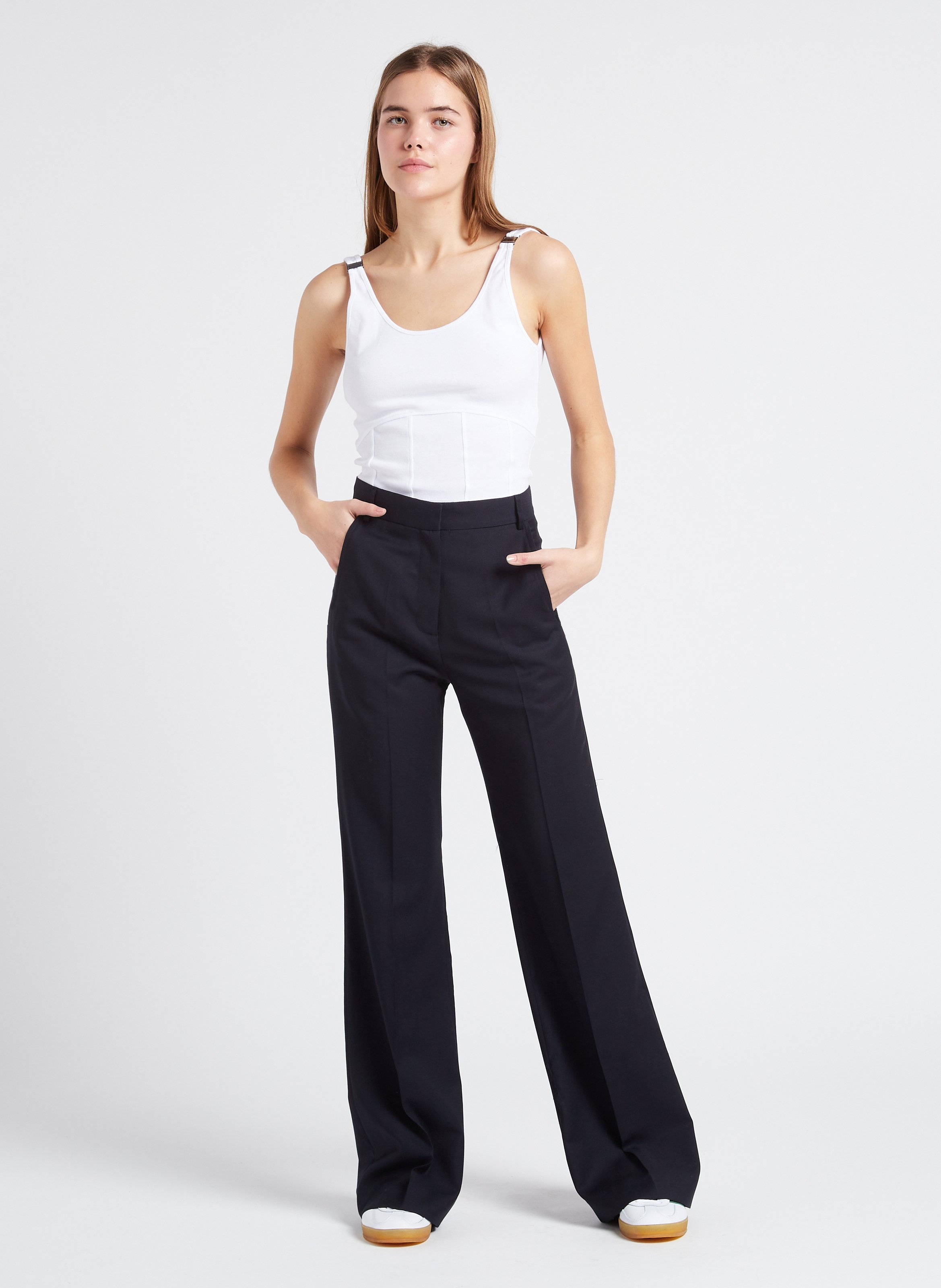 Top court décolleté au dos à bretelles fines en coton mélangé MARGAUX LONNBERG Blanc