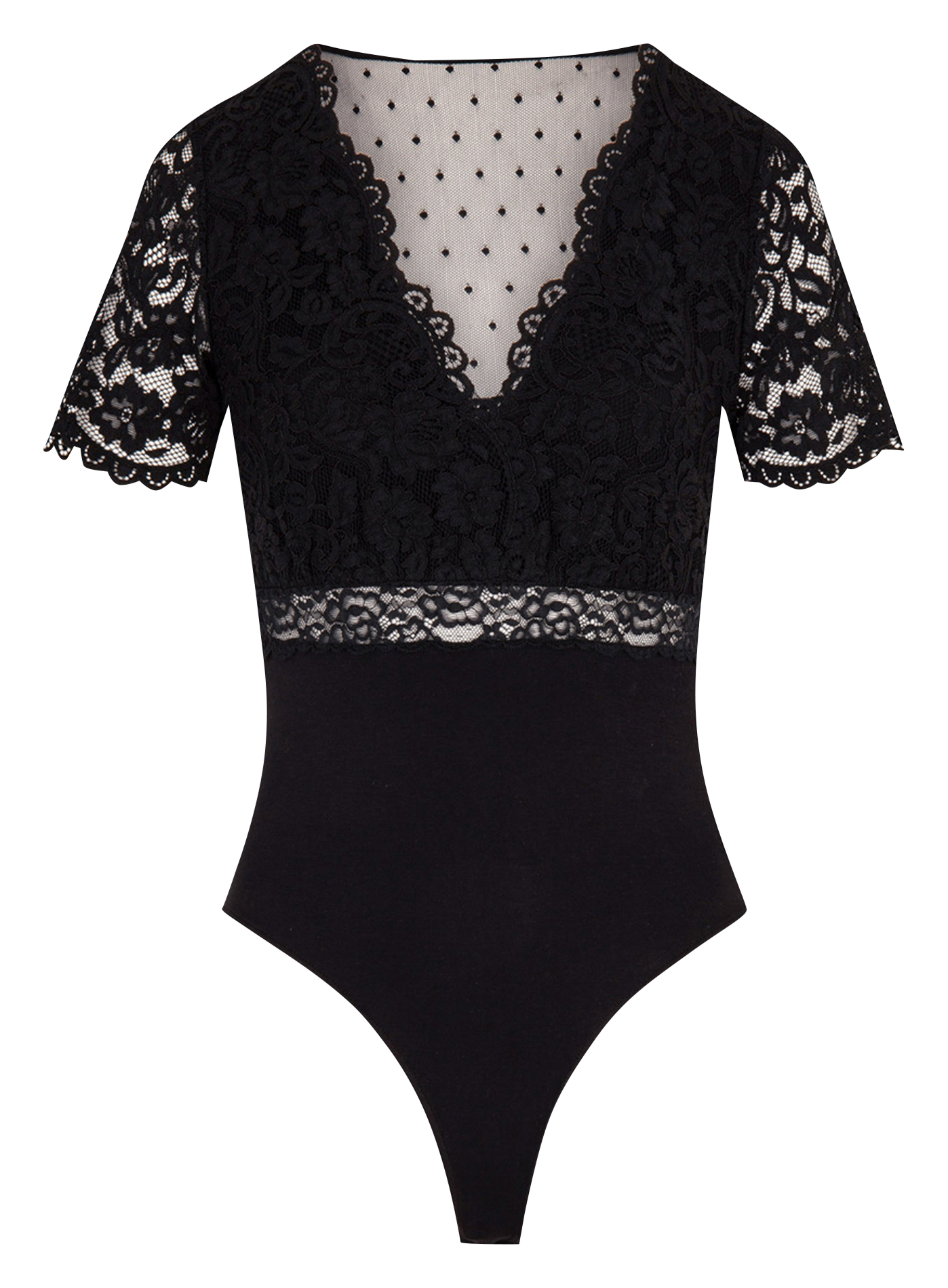Short-sleeved lace bodysuit MORGAN Black