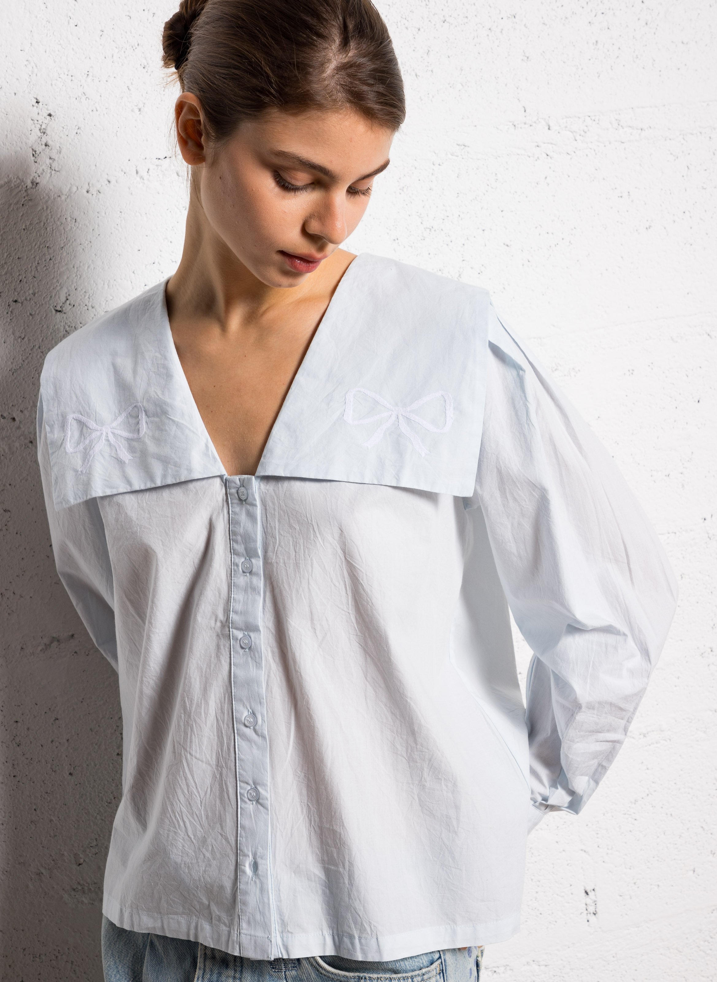 Chemise ample brodée en coton THE TINY BIG SISTER Bleu