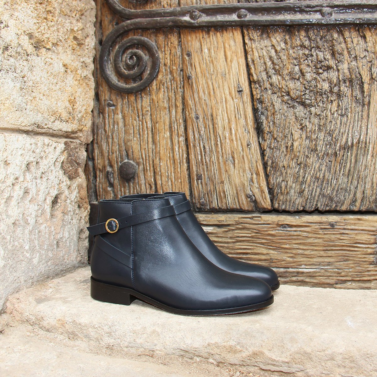 Flat leather riding Mid-calf boots JULES & JENN Blue