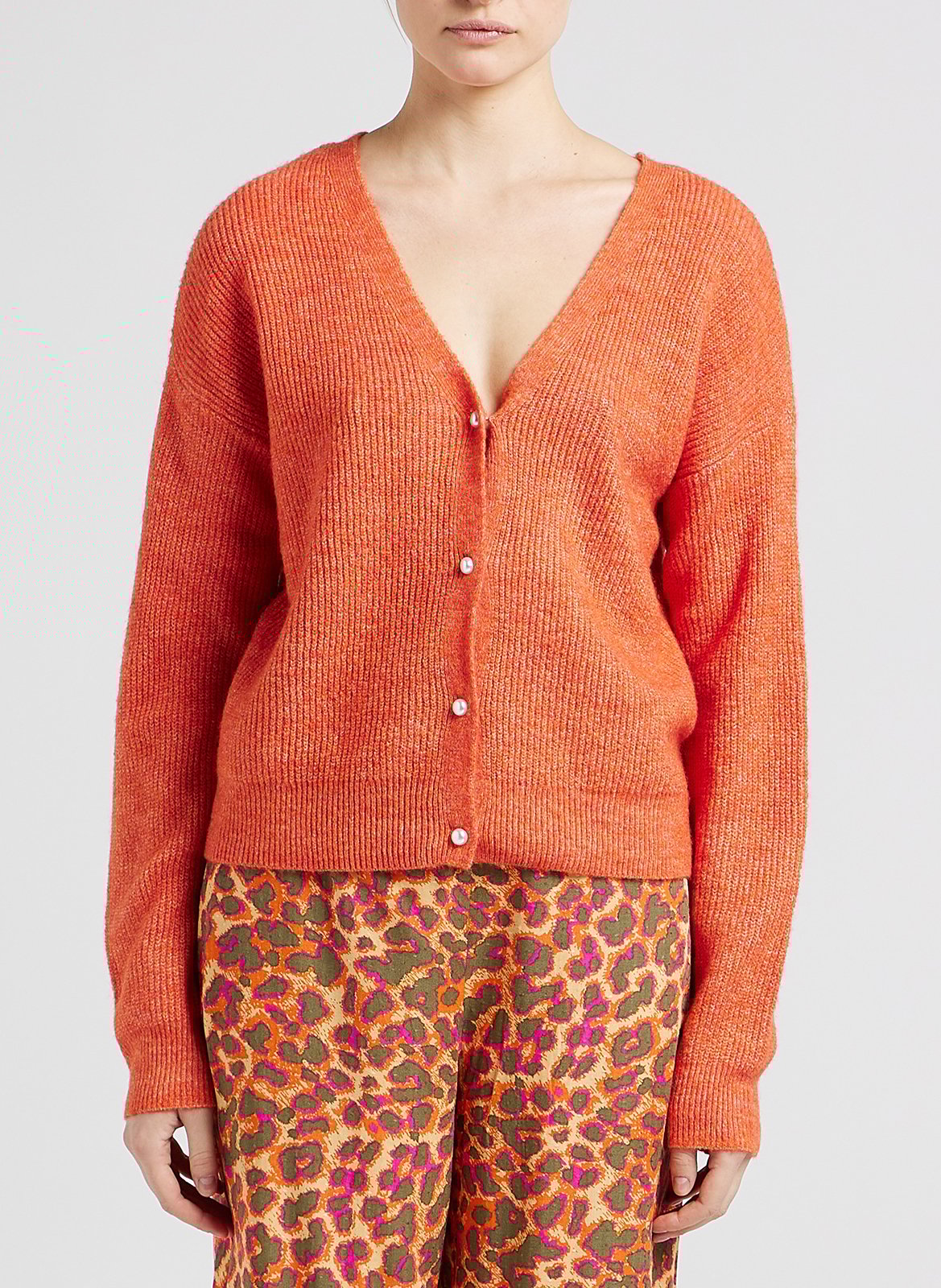 Mixed-knit V-neck cardigan VILA Orange