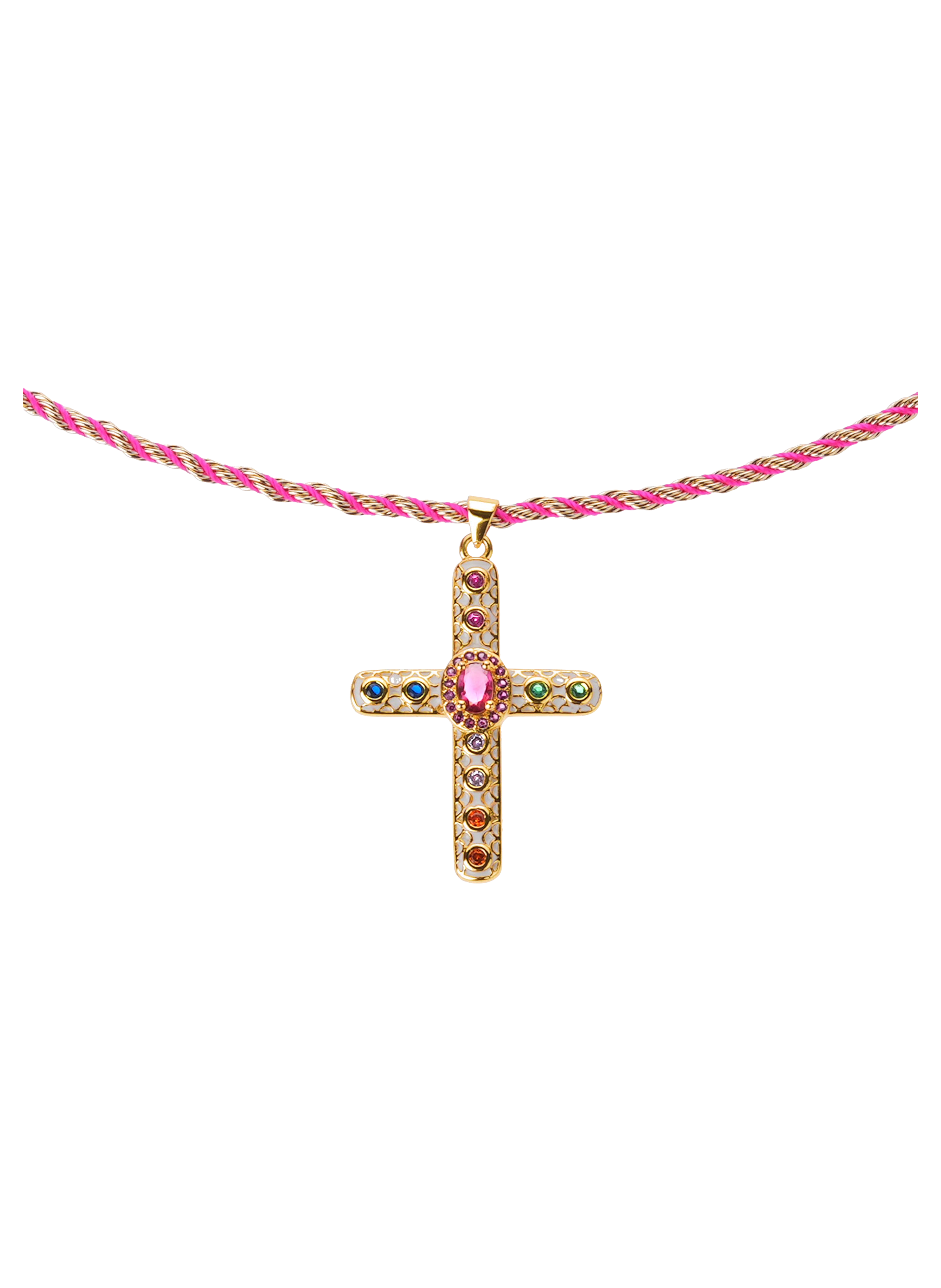 Chain necklace with colorful cord and pendant HIPANEMA White