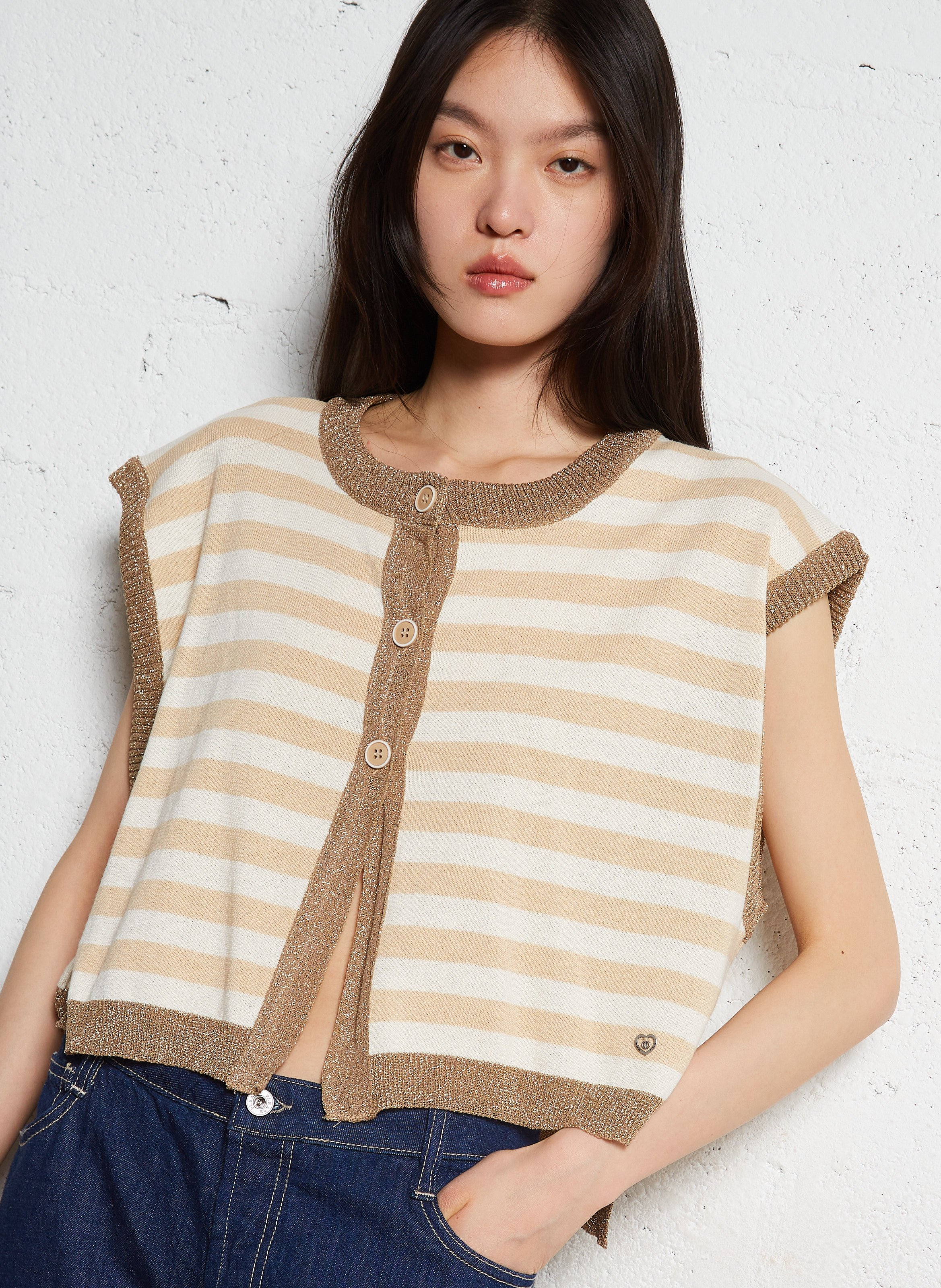 Gestreepte mouwloze vest van gemengd katoen PLEASE Veelkleurig