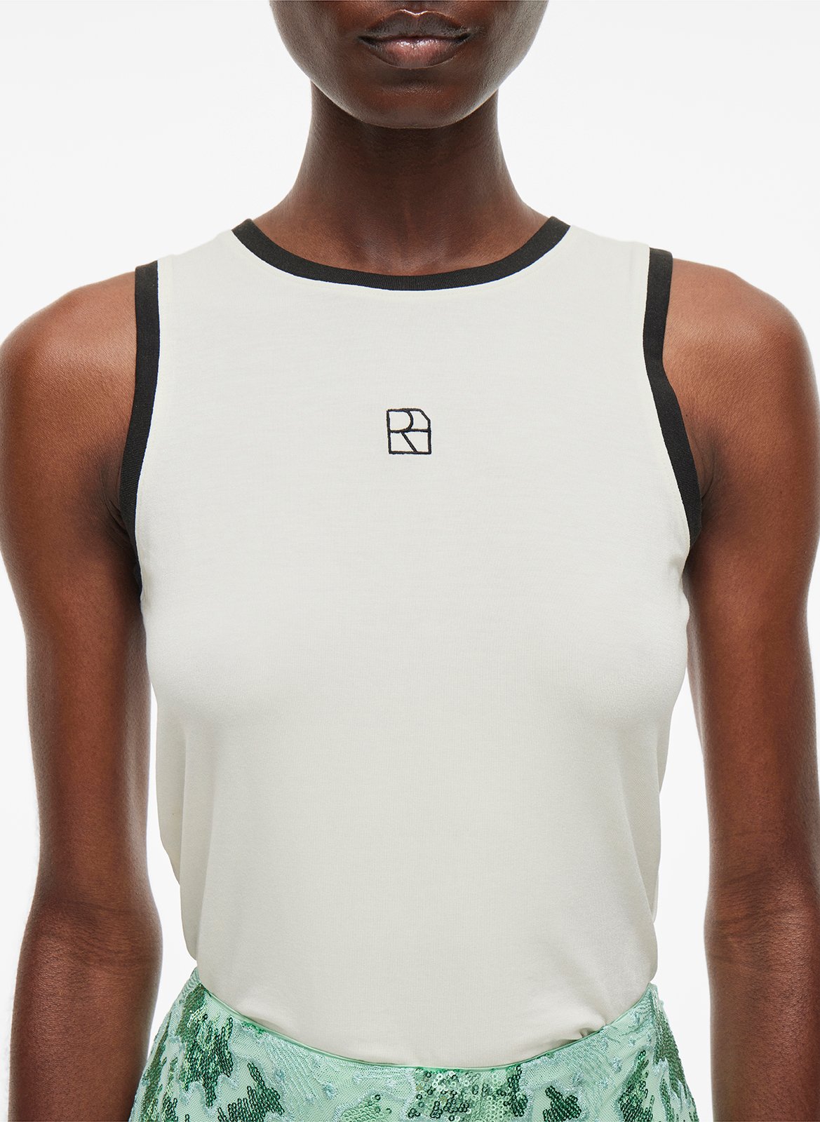 Fitted tank top with contrast edges ROUGE EDIT Beige