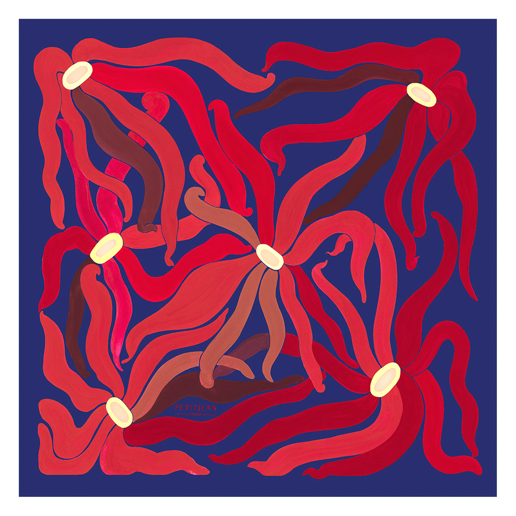 Aclaudie screen-printed silk scarf PETITJEAN PARIS Blue