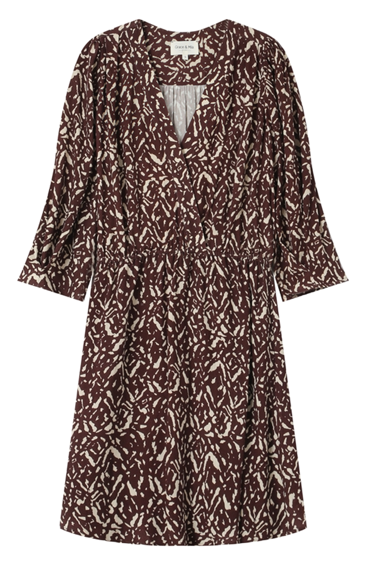 Korte jurk met V-hals en print GRACE ET MILA Brown