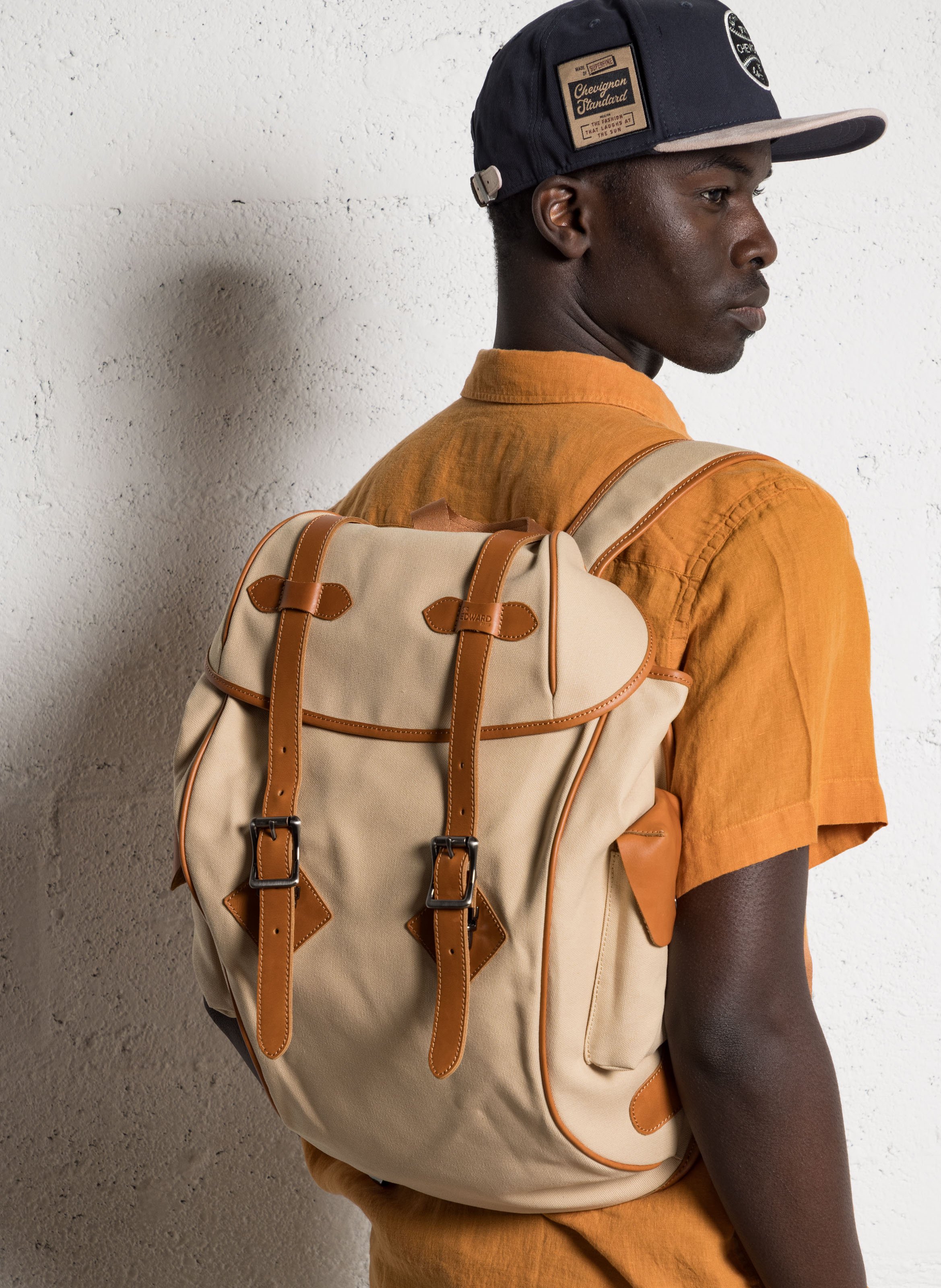 Two-tone leather backpack SIR EDWARD Brown