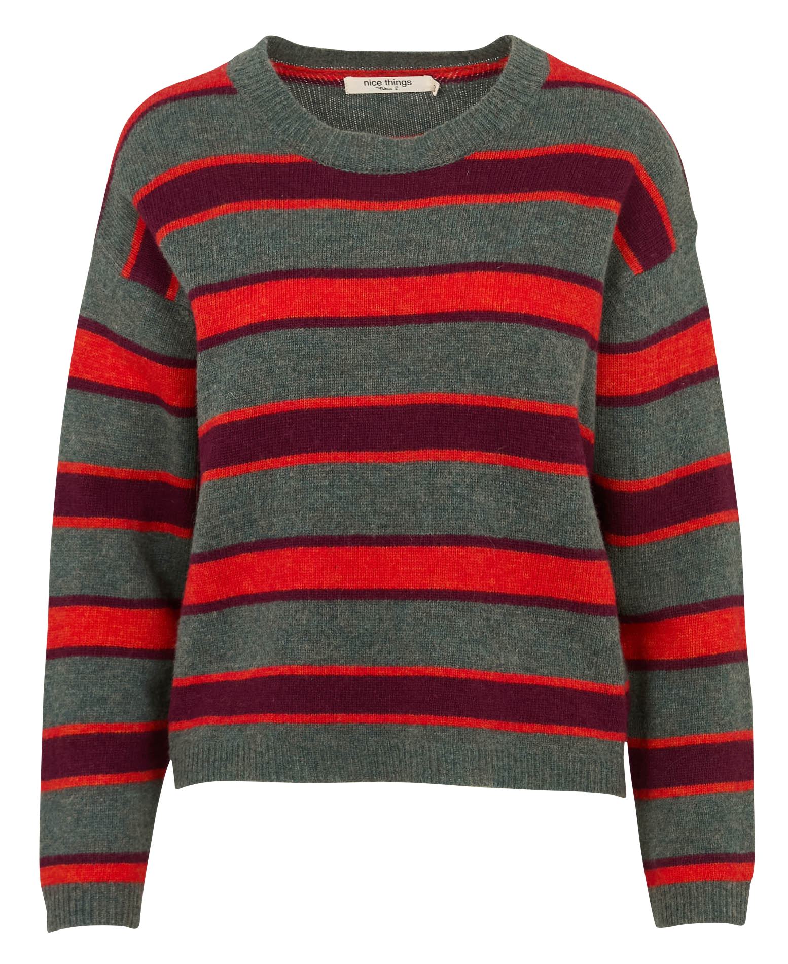 Pull oversize col rond rayé en laine mélangée NICE THINGS Vert