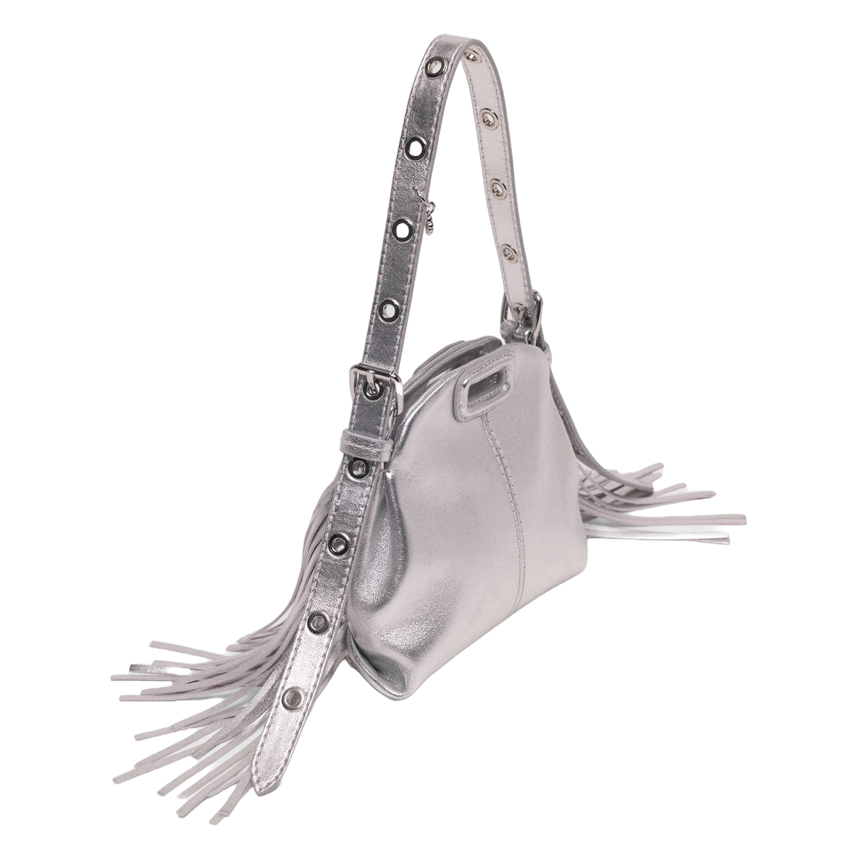 Metallic leather shoulder bag MAJE Silver