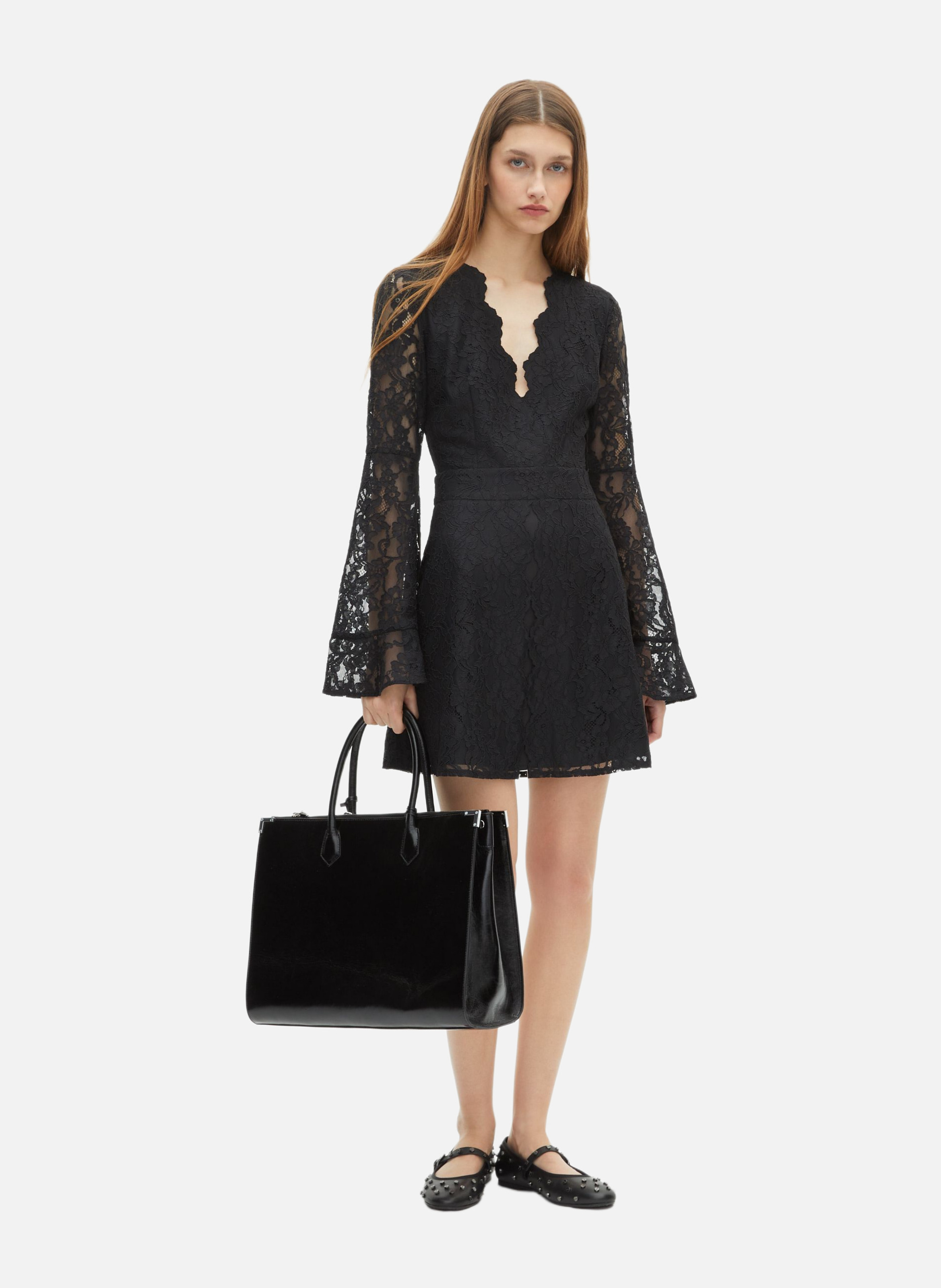 Short dress with flared sleeves in lace THE KOOPLES Black
