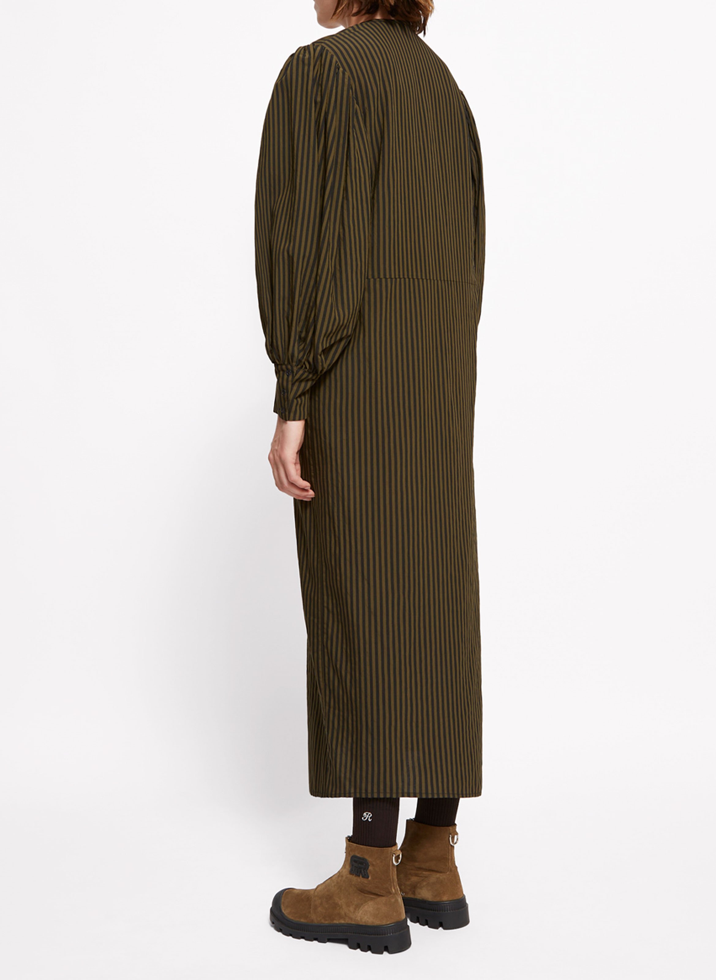 Robe midi col v à rayures ROSEANNA Vert