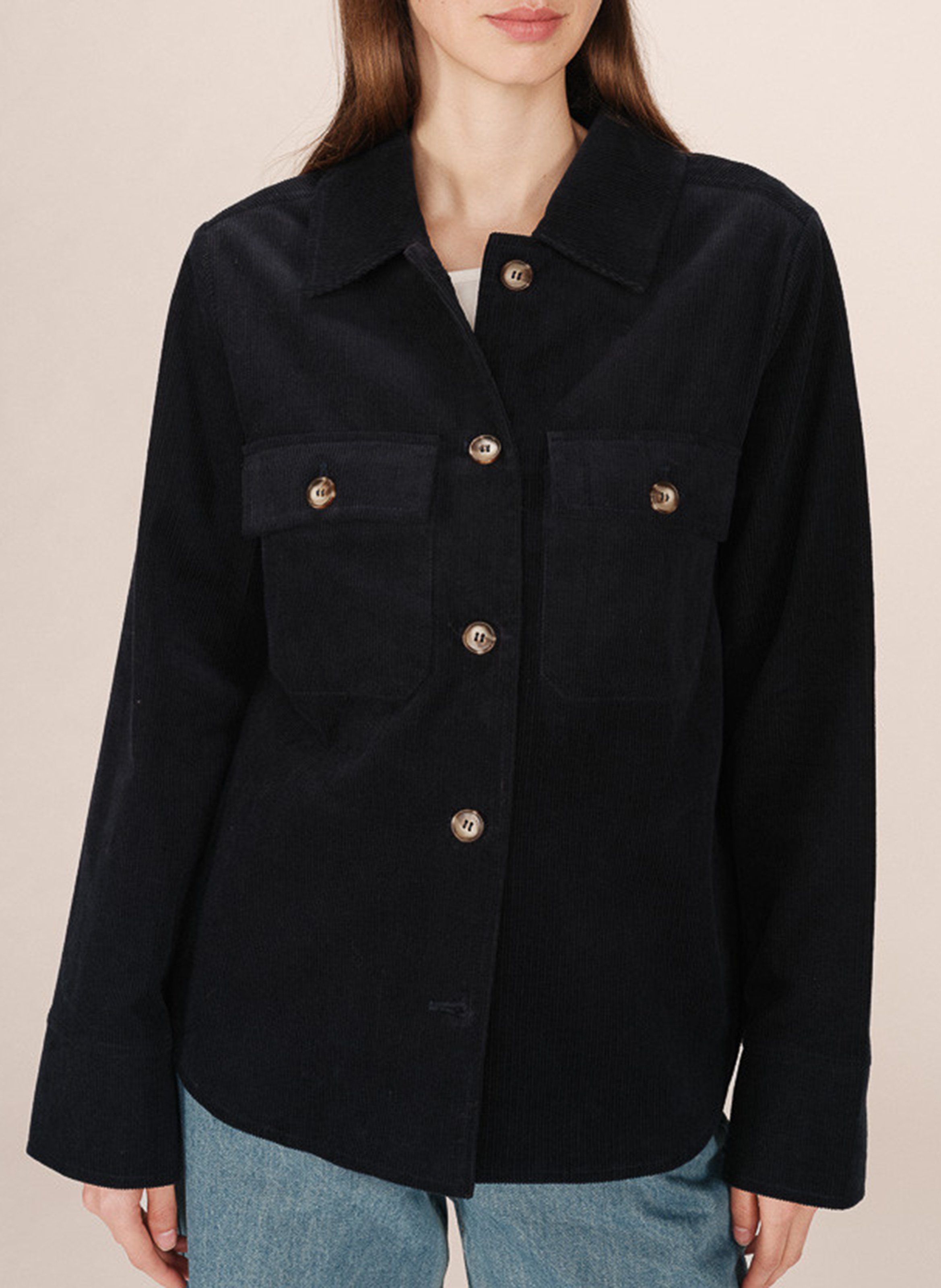 Chemise col classique manches contrastantes en coton GRACE ET MILA Blue