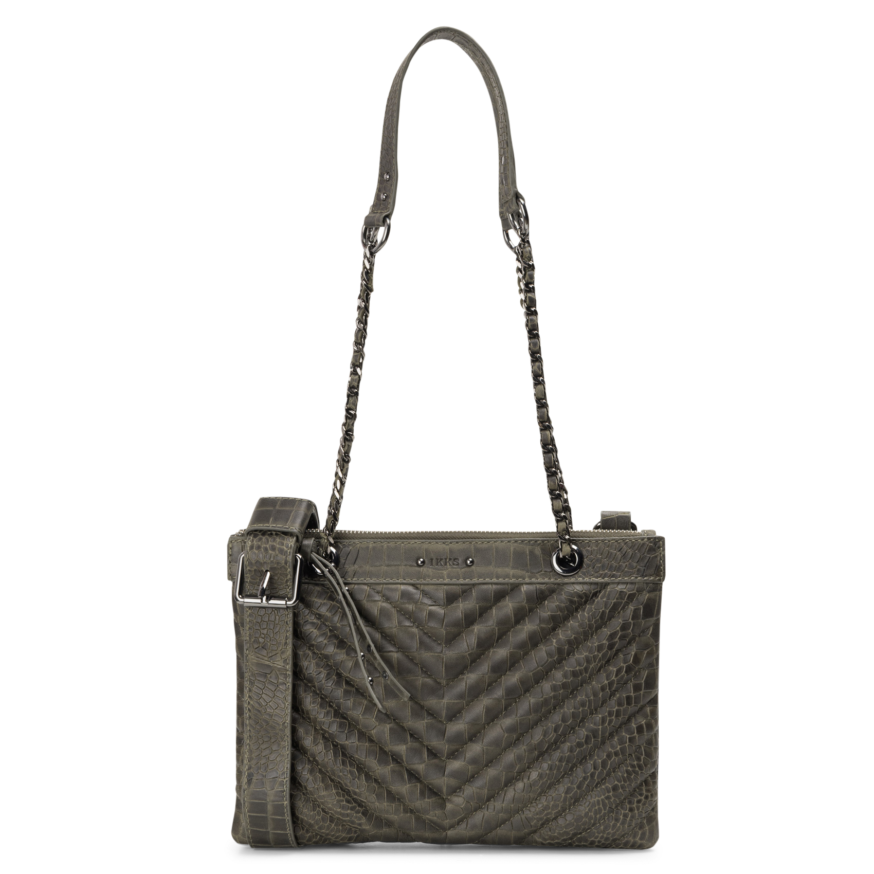 Dori leather shoulder bag IKKS Khaki