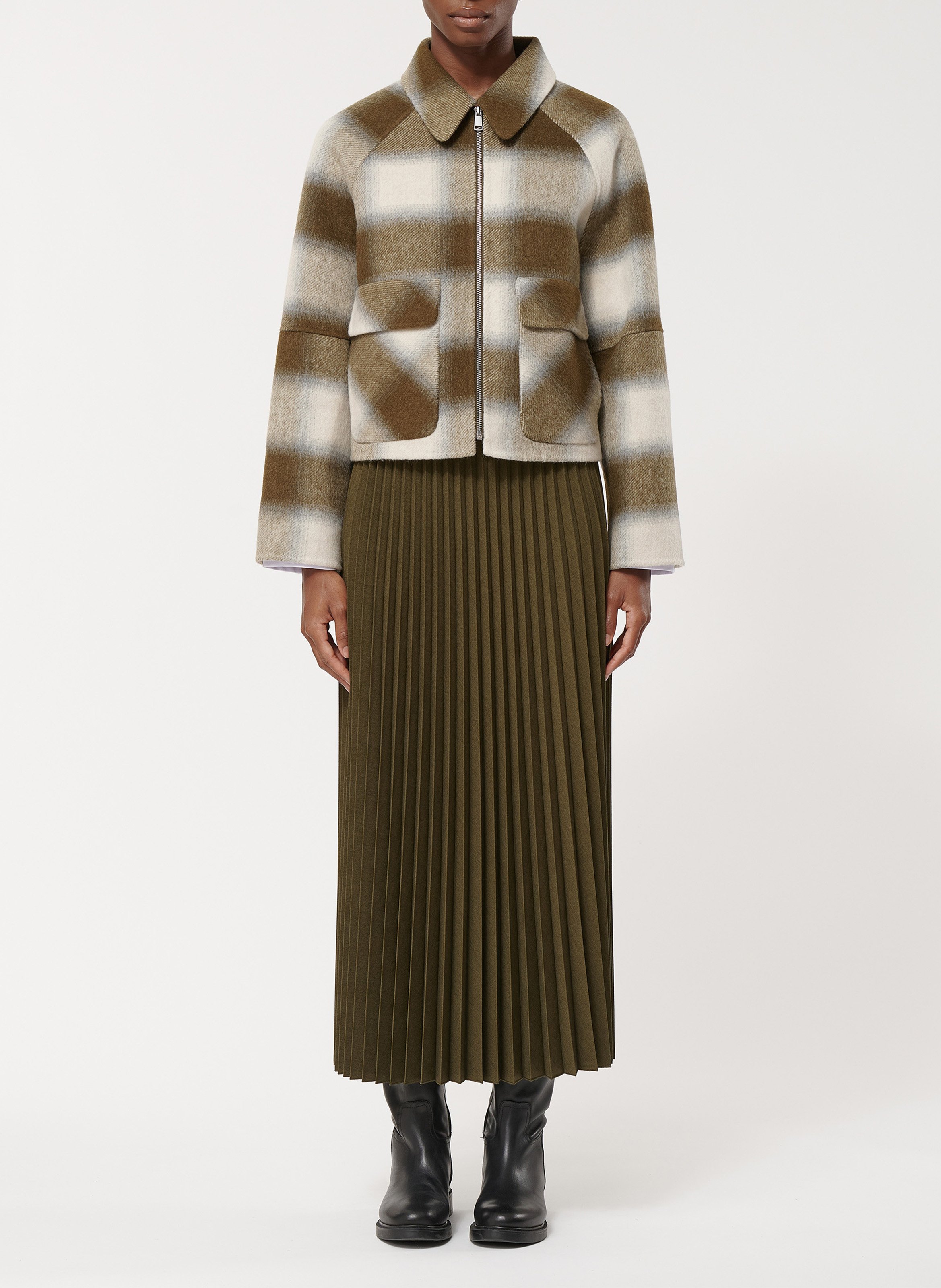 Veste ample col classique à carreaux en laine mélangée HUMILITY Vert