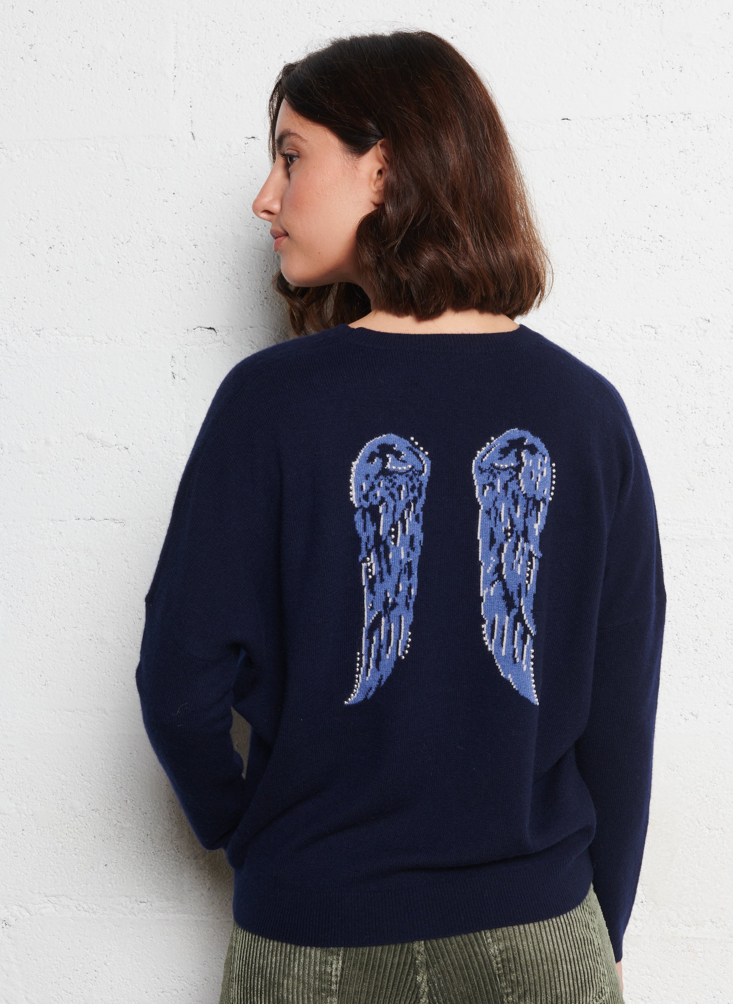 Rundhalsausschnitt-Pullover aus Woll-Kaschmir-Jacquard BERENICE Blau