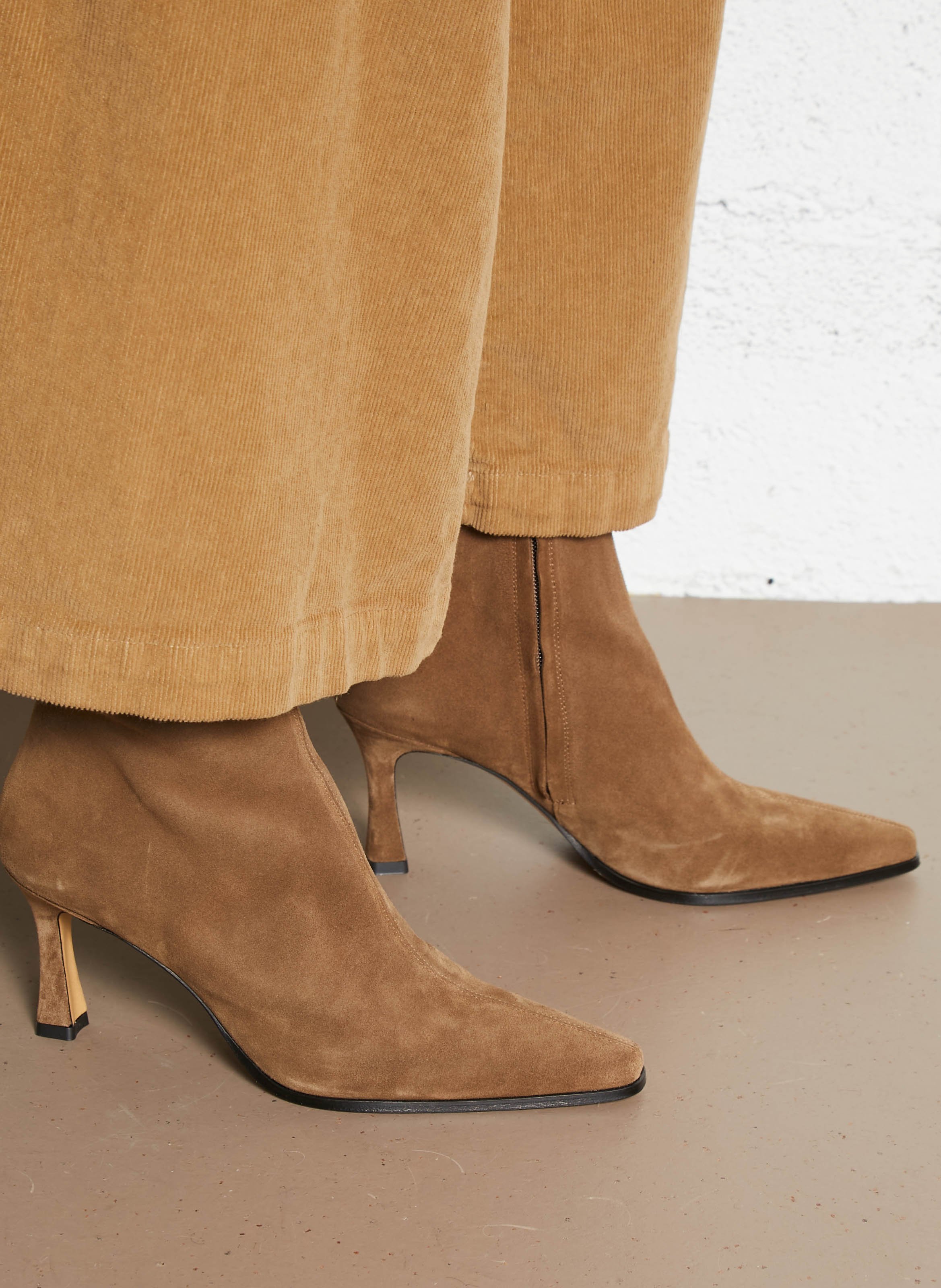 Bottines à talons en cuir velours RIVECOUR Marron