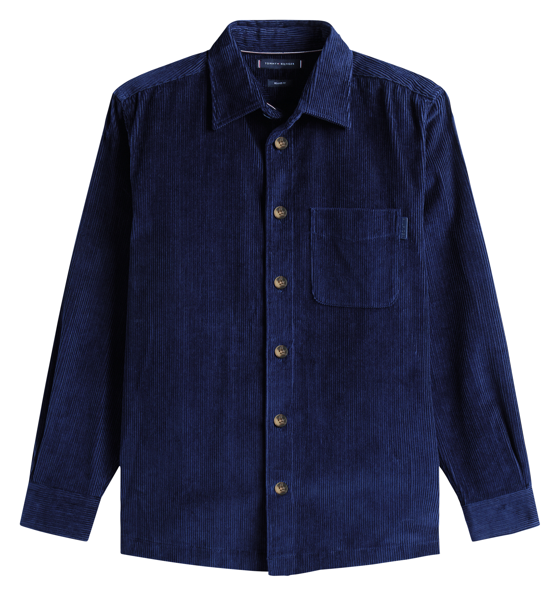 Gerade unifarbene Cordhemd TOMMY HILFIGER Blau