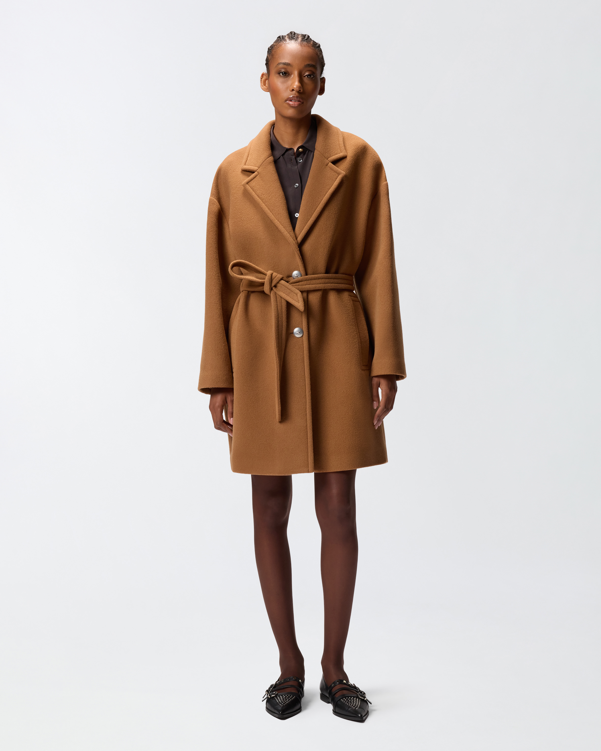 Straight coat in mixed woolen fabric PINKO Brown
