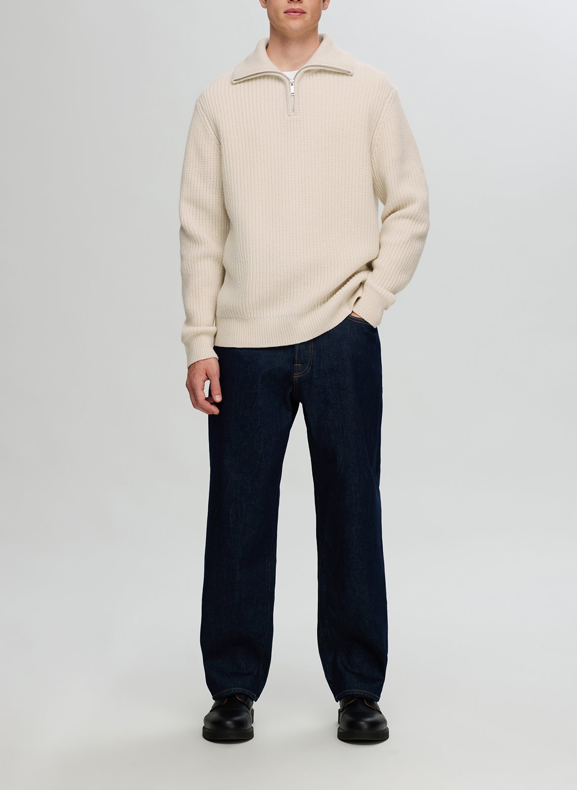 Pull col montant en laine mélangée SELECTED Blanc