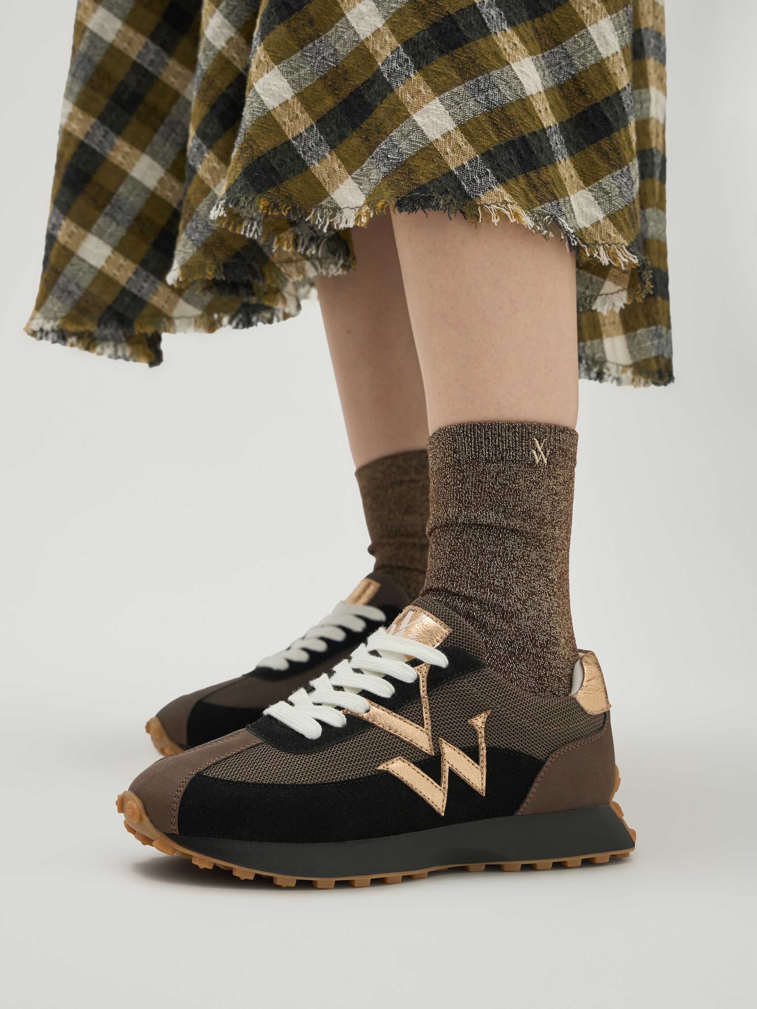 Chaussettes montantes pailletées en coton mélangé VANESSA WU Marron