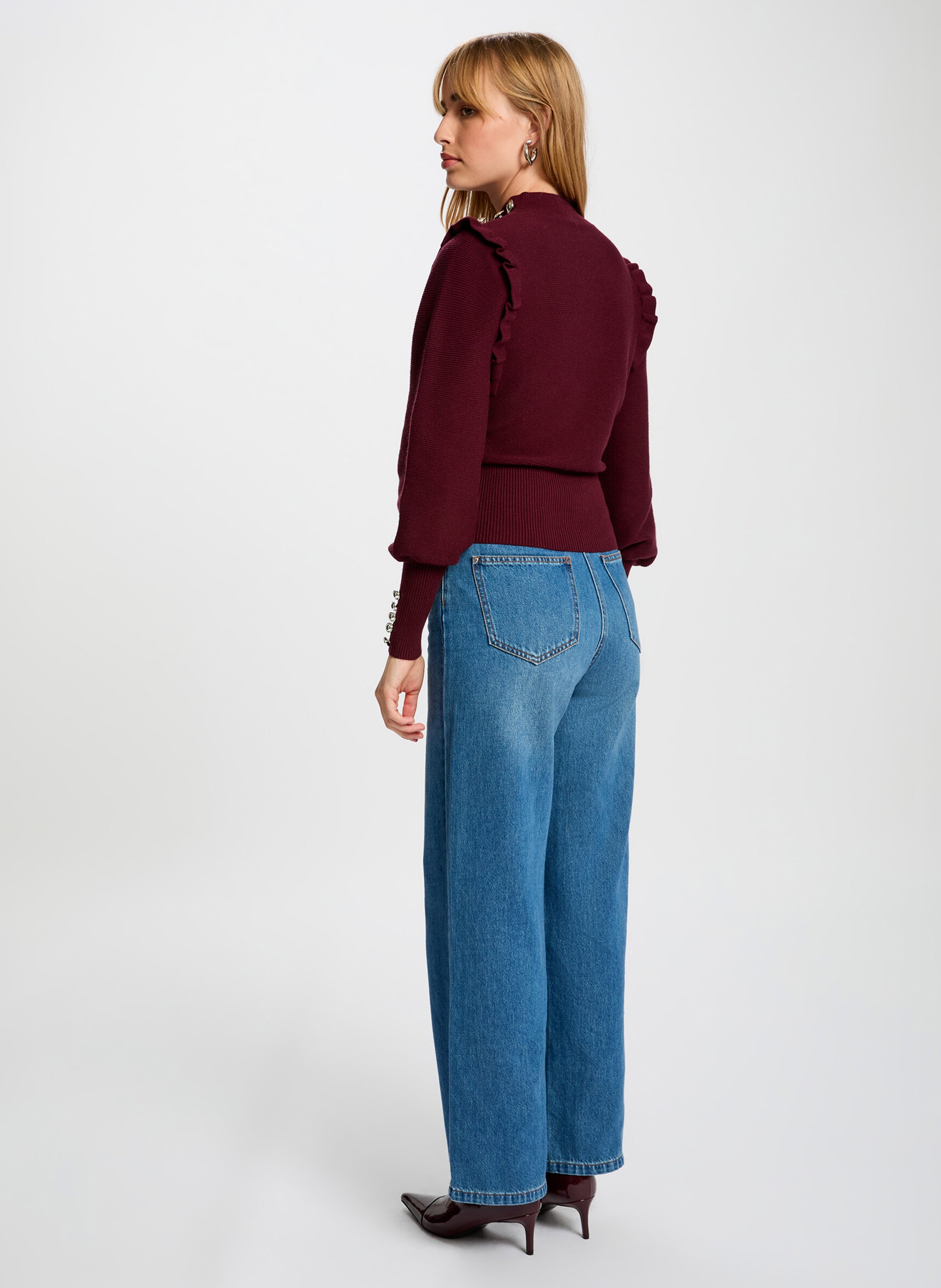 Pull cintré à volants et boutons MORGAN Violet