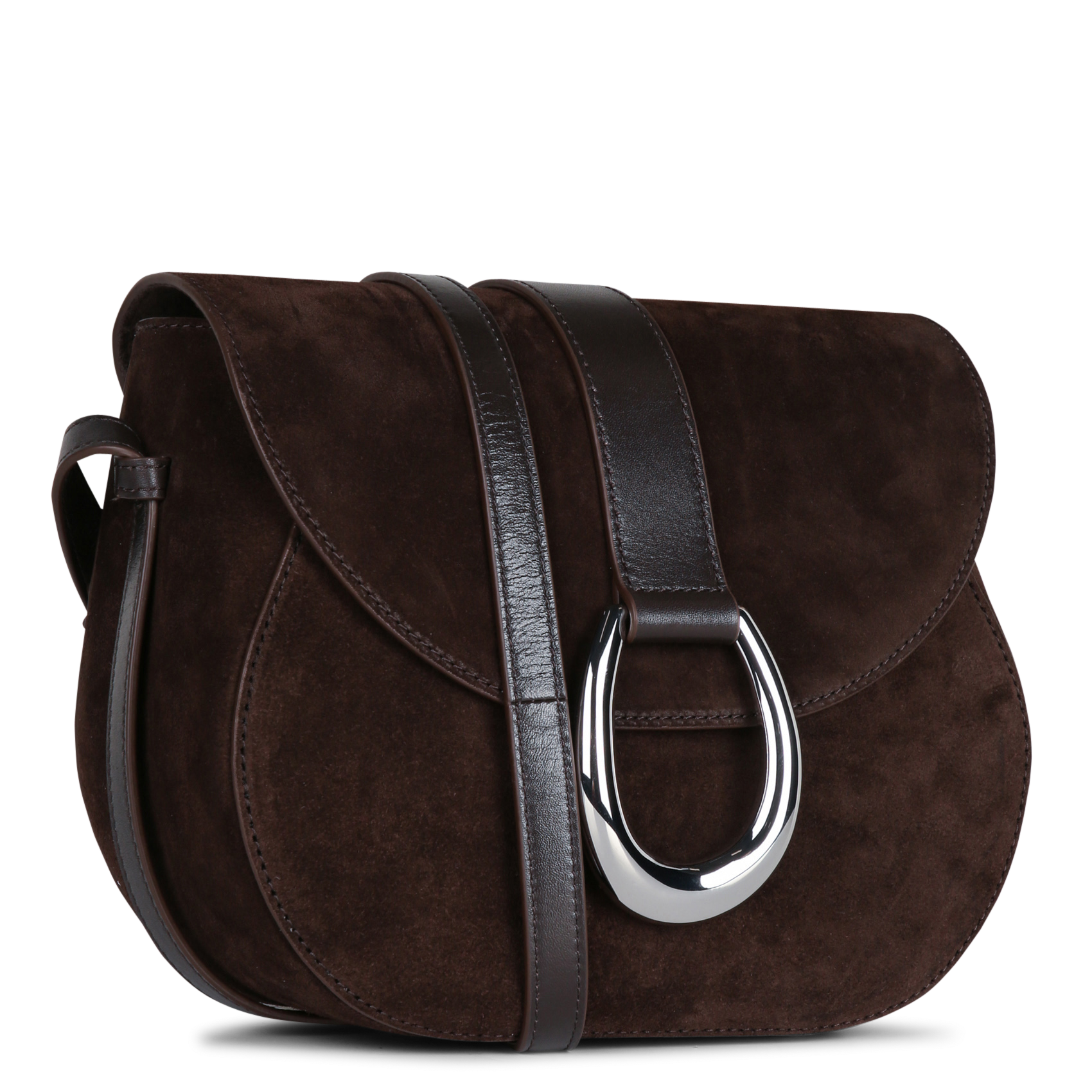 Sac bandoulière à rabat en daim STAUD Marron