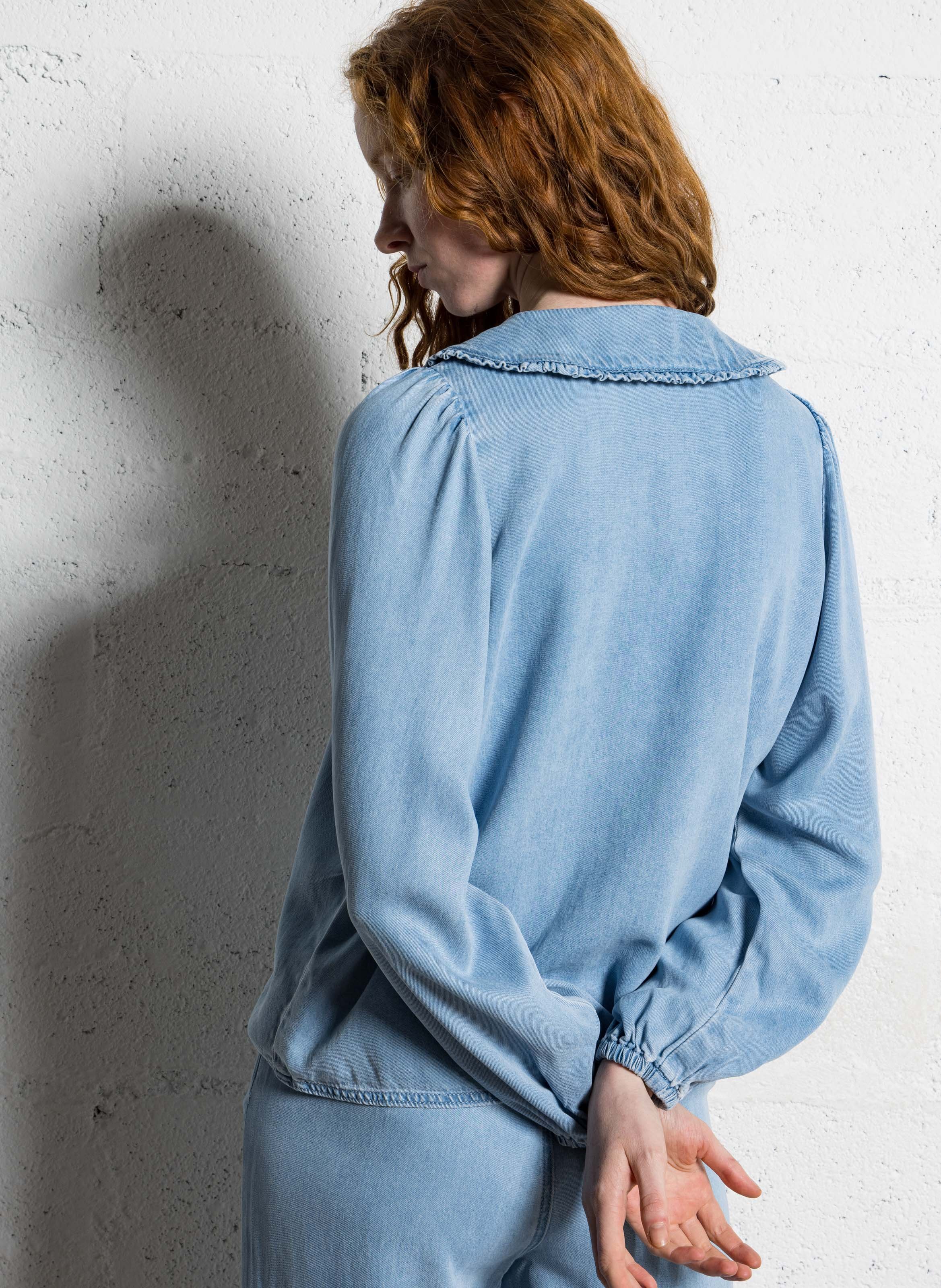 Blouse col lavallière en denim SUNCOO Bleu