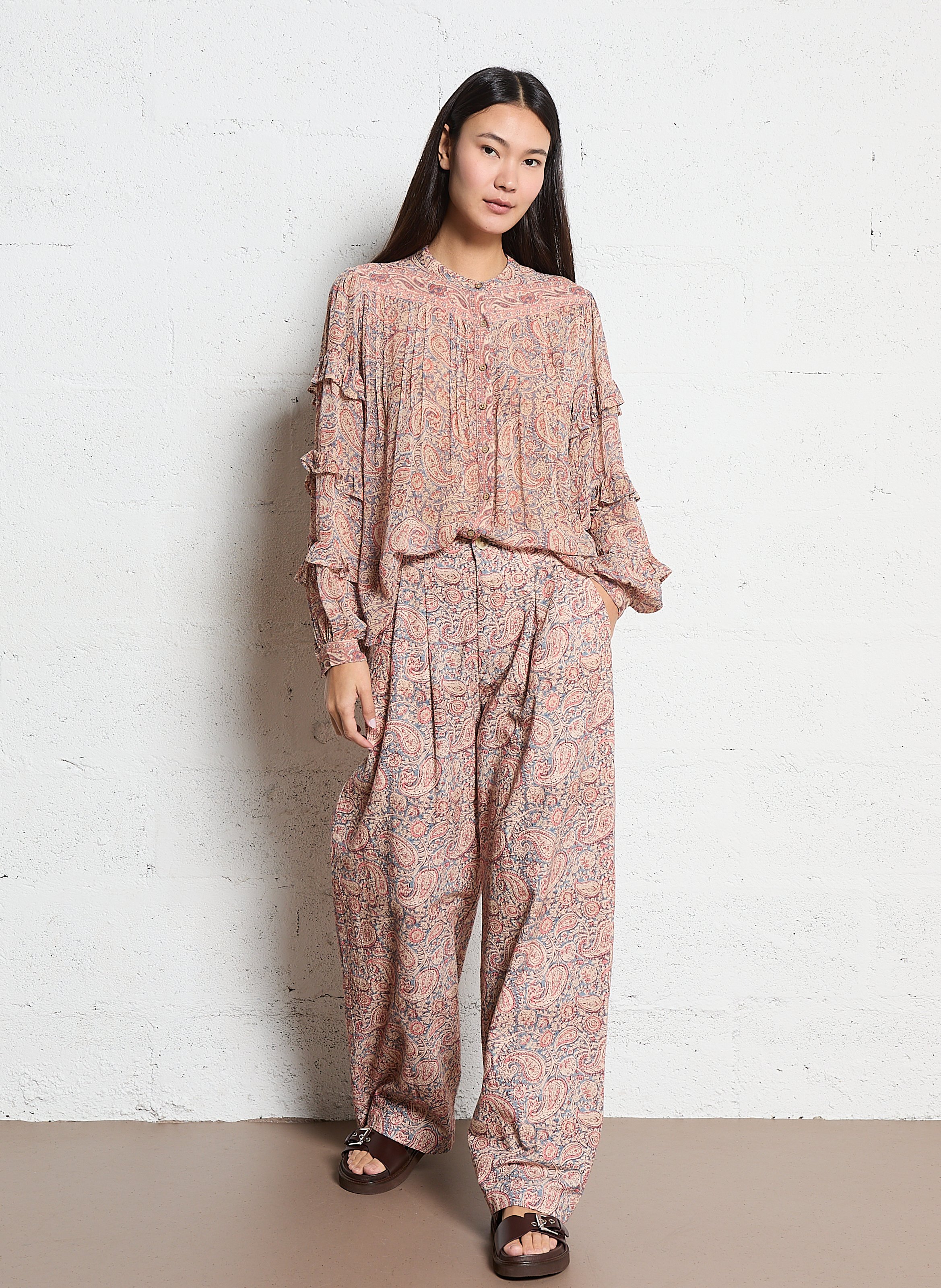 Blouse oversize col V imprimée MAISON HOTEL Rose