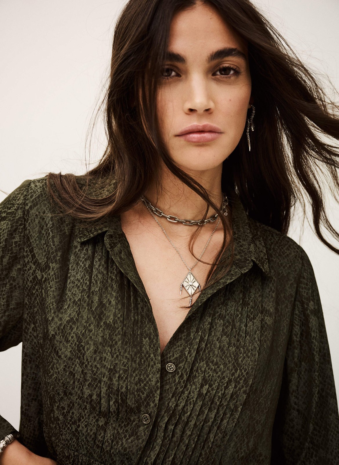 Blouse met klassieke kraag BA&SH Kaki