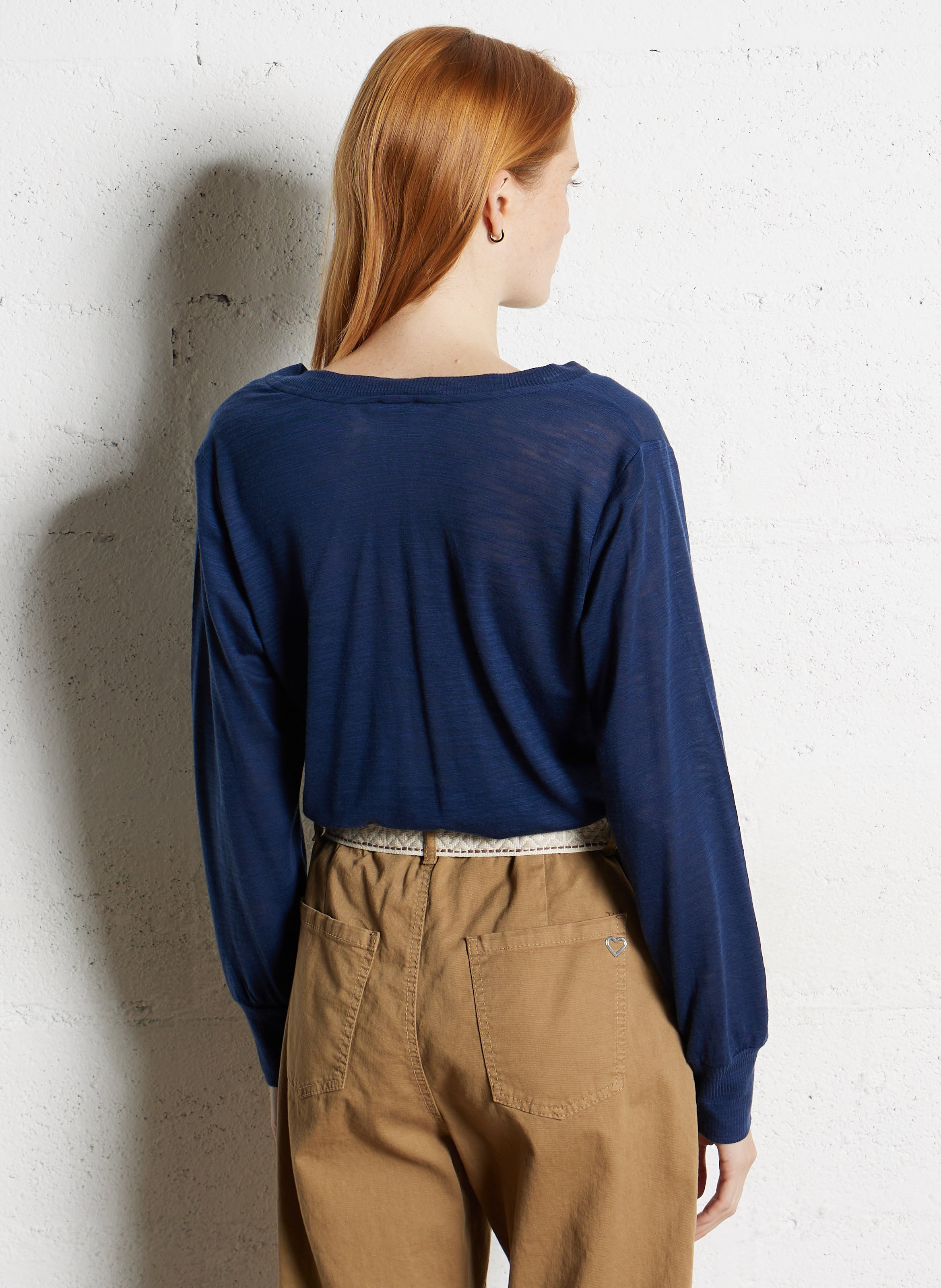 T-shirt met V-hals en lange mouwen in effen kleur BENSIMON Blauw