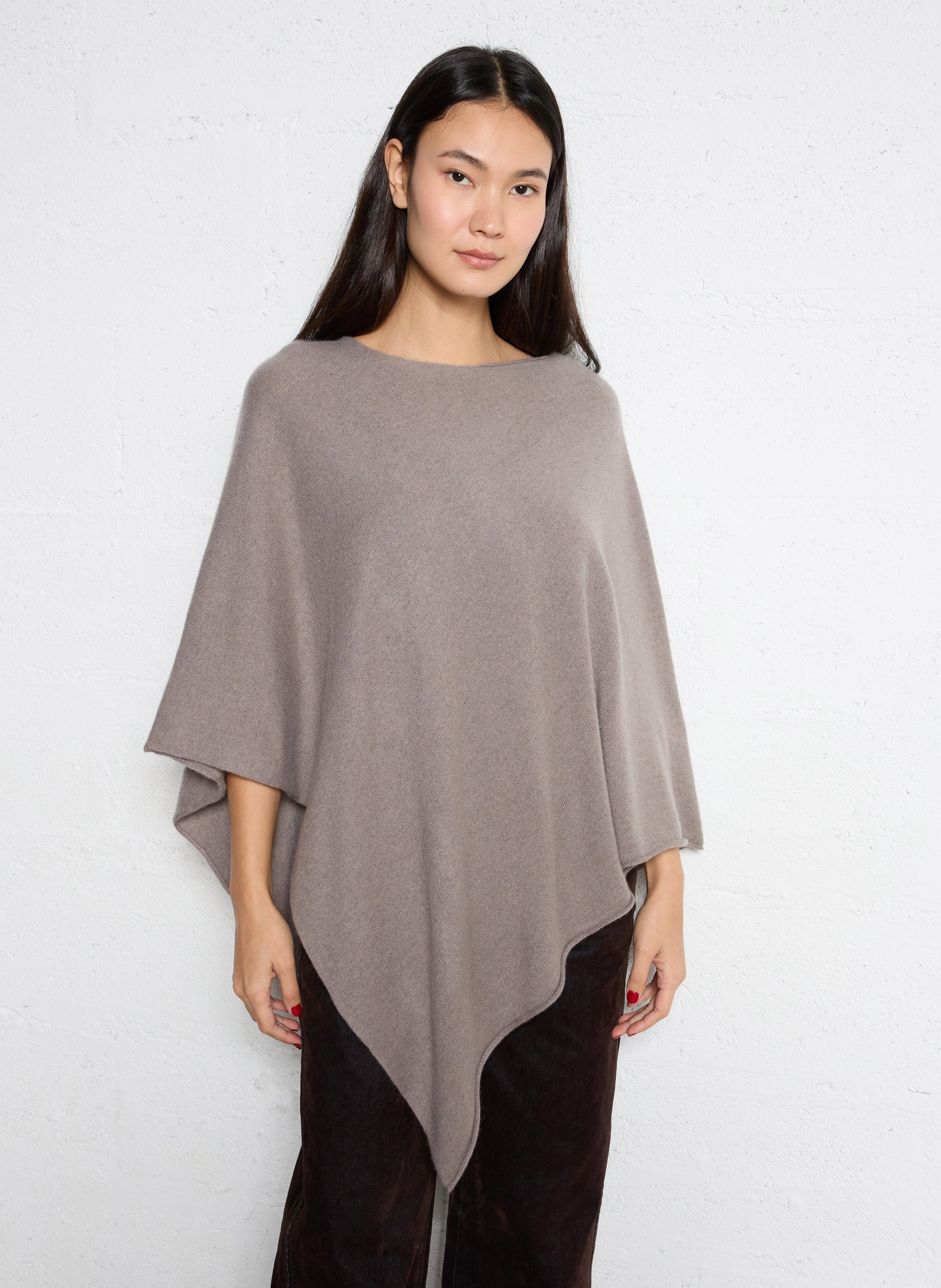 Poncho col bateau en cachemire SUD EXPRESS Marron