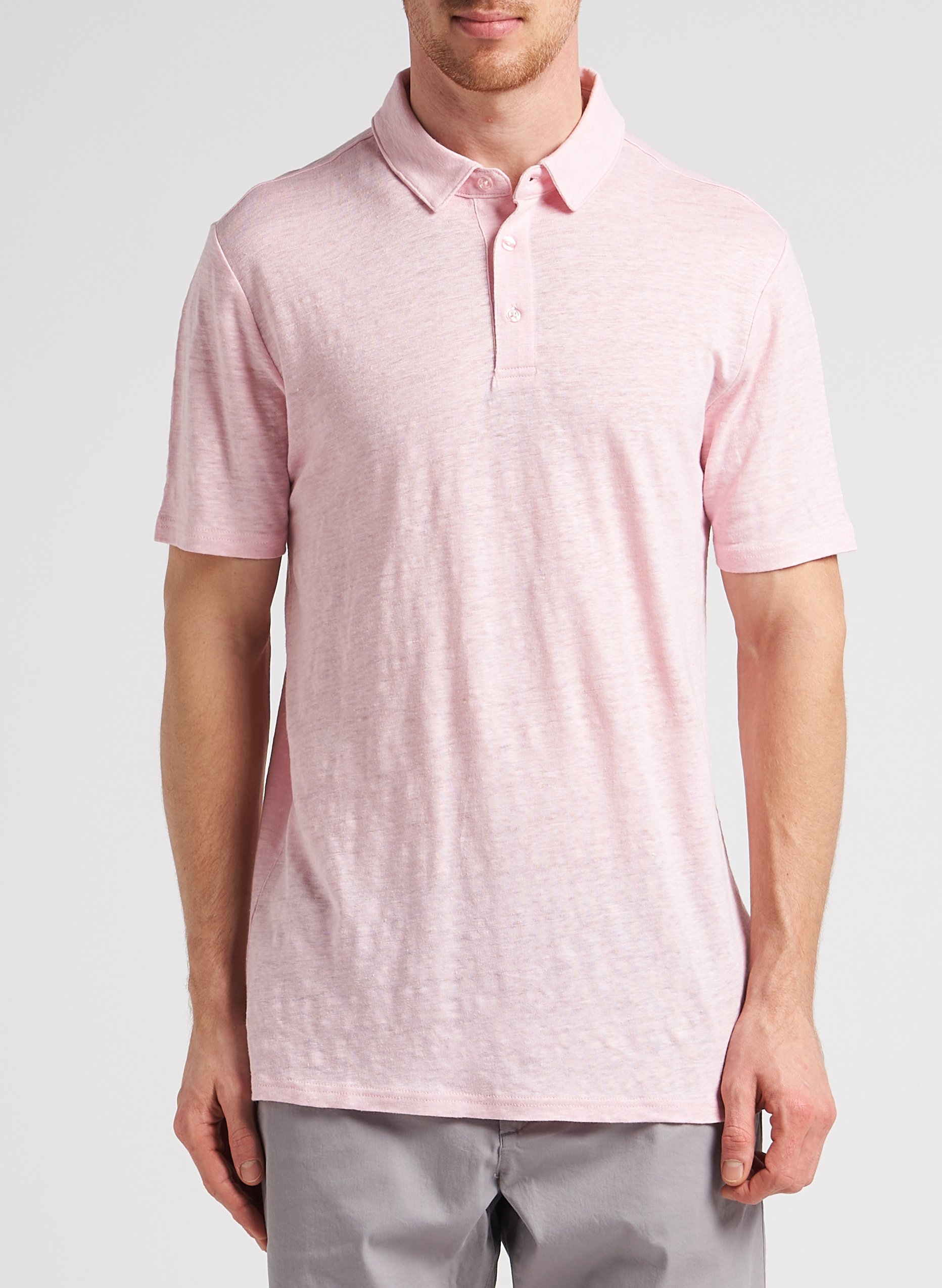 Straight-leg organic linen polo shirt KNOWLEDGE COTTON APPAREL Pink