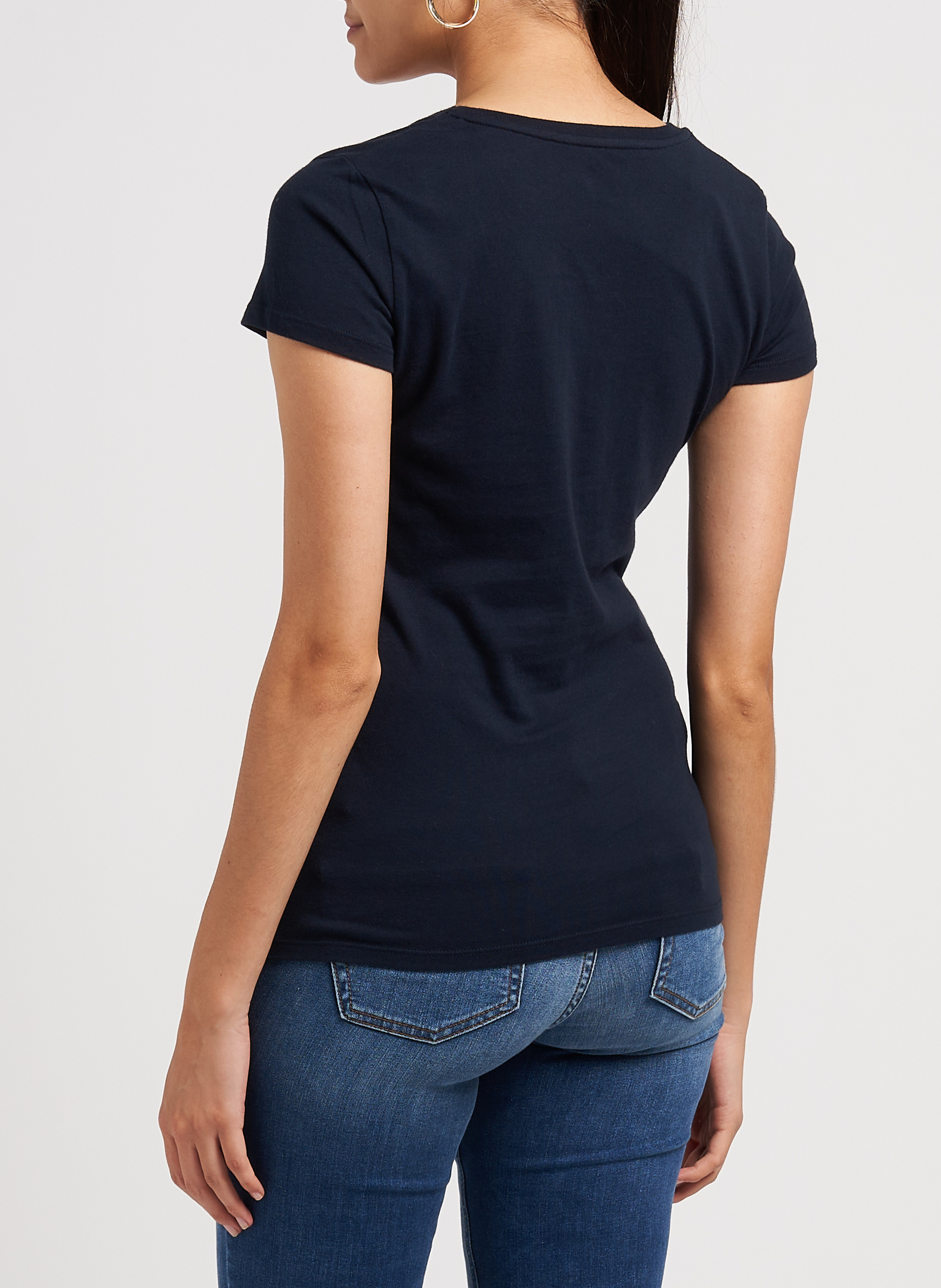 Baumwoll-T-Shirt mit V-Ausschnitt MAJESTIC FILATURES Blau