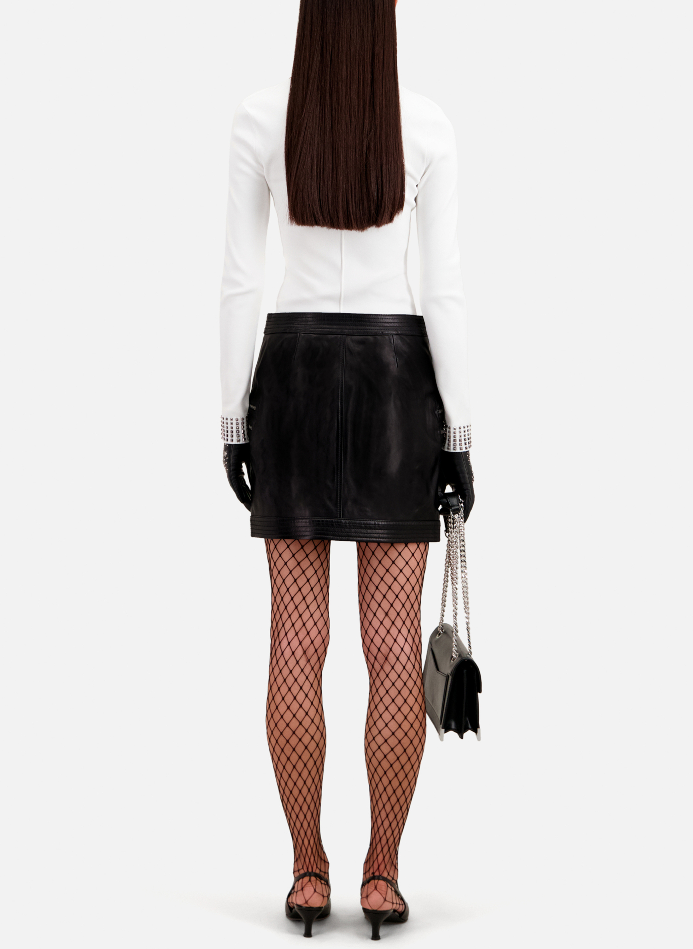 Jupe courte taille haute en cuir THE KOOPLES Noir