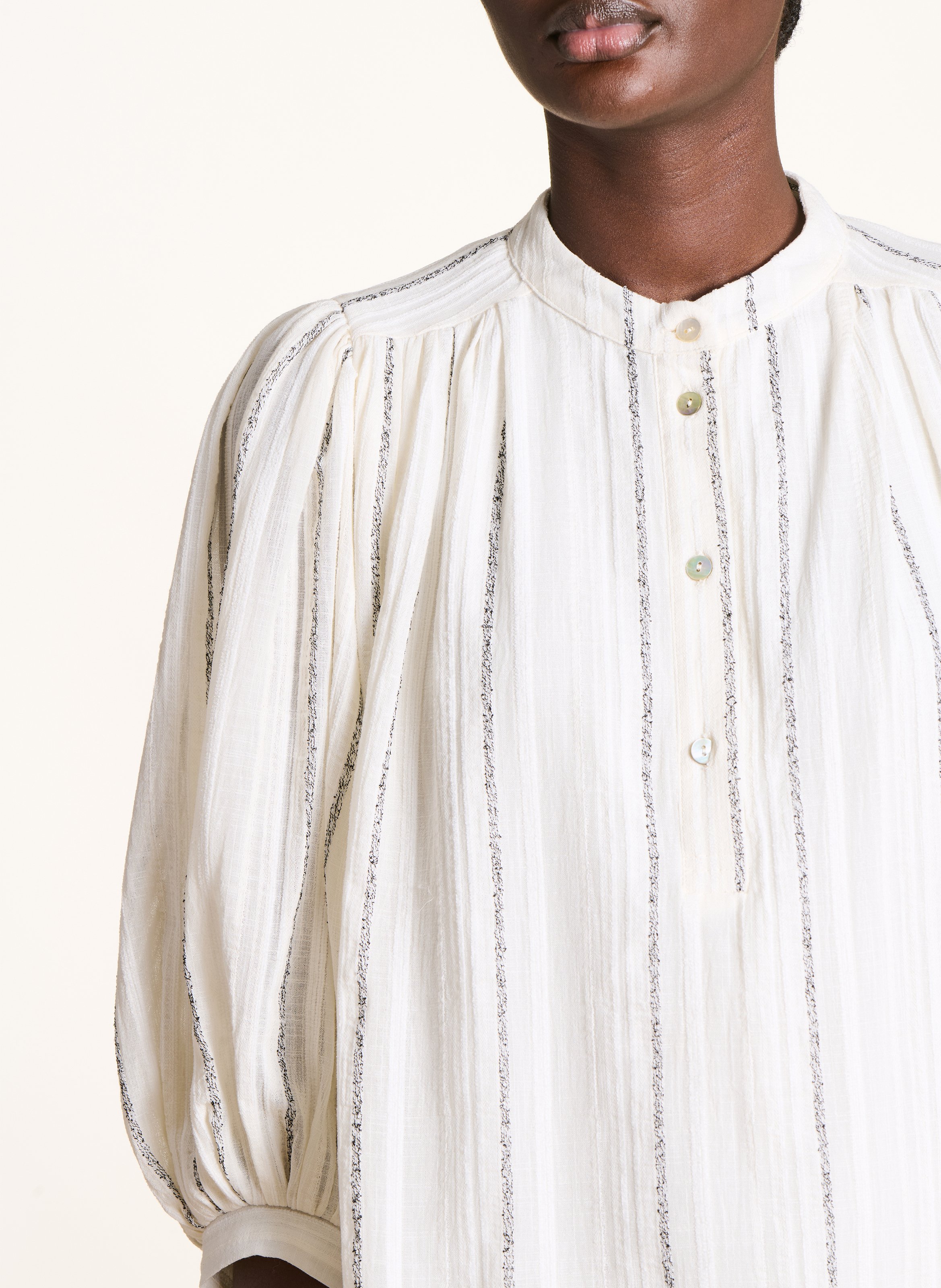 Robe midi à rayures col rond  LA FEE MARABOUTEE Blanc