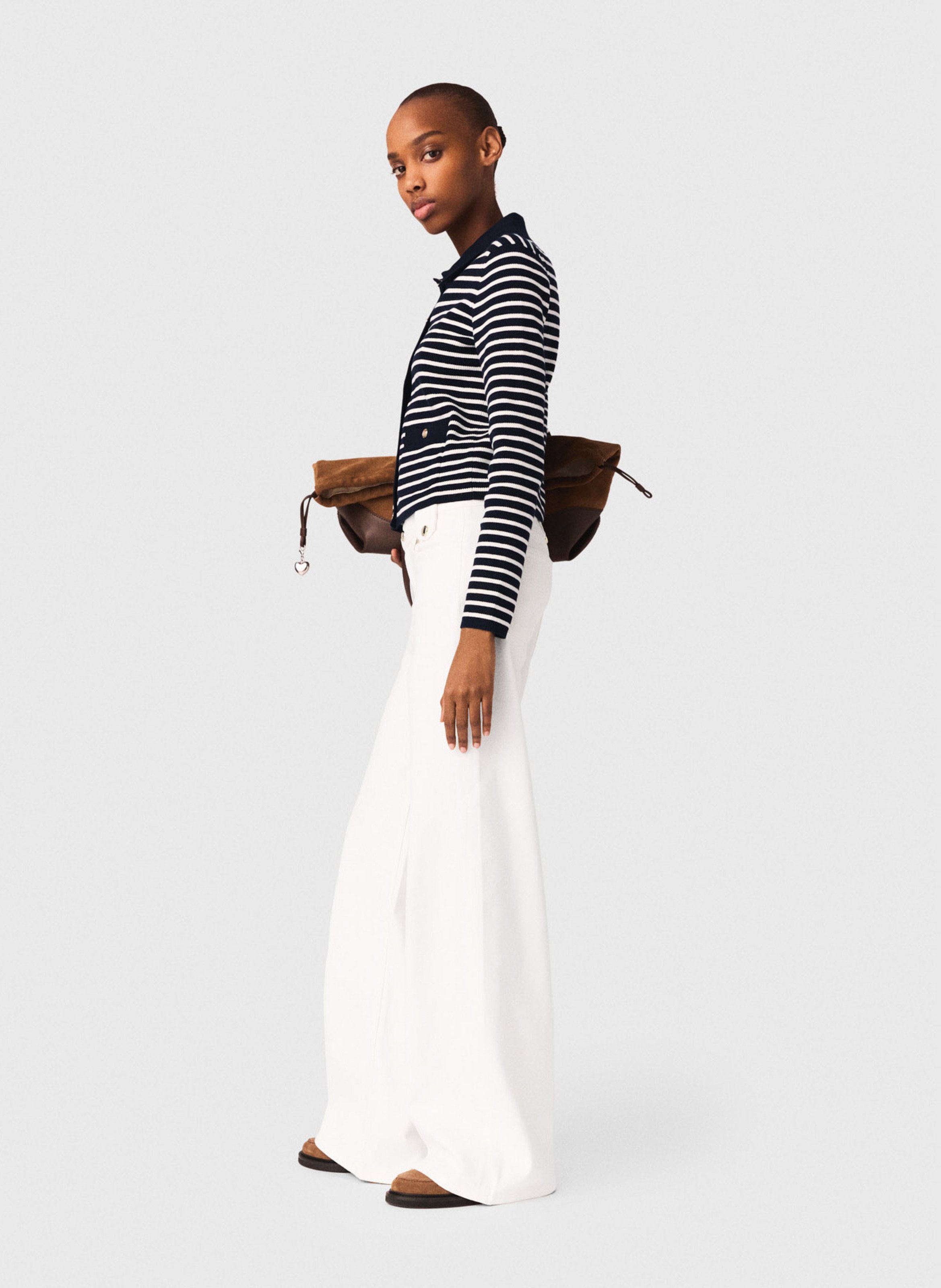 Cardigan droit col classique à rayures MAJE Bleu