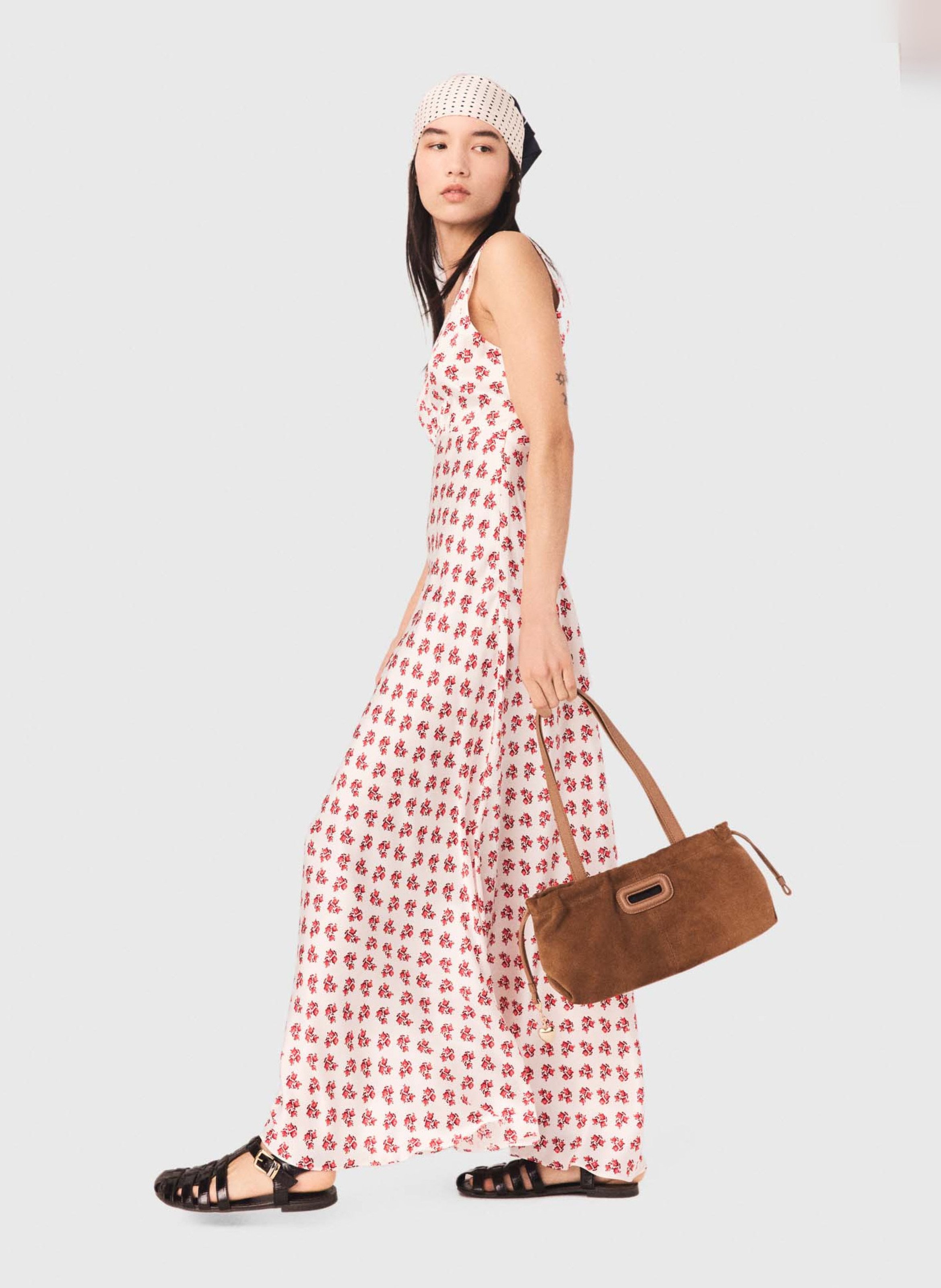 Lange uitlopende zijden jurk MAJE Rood