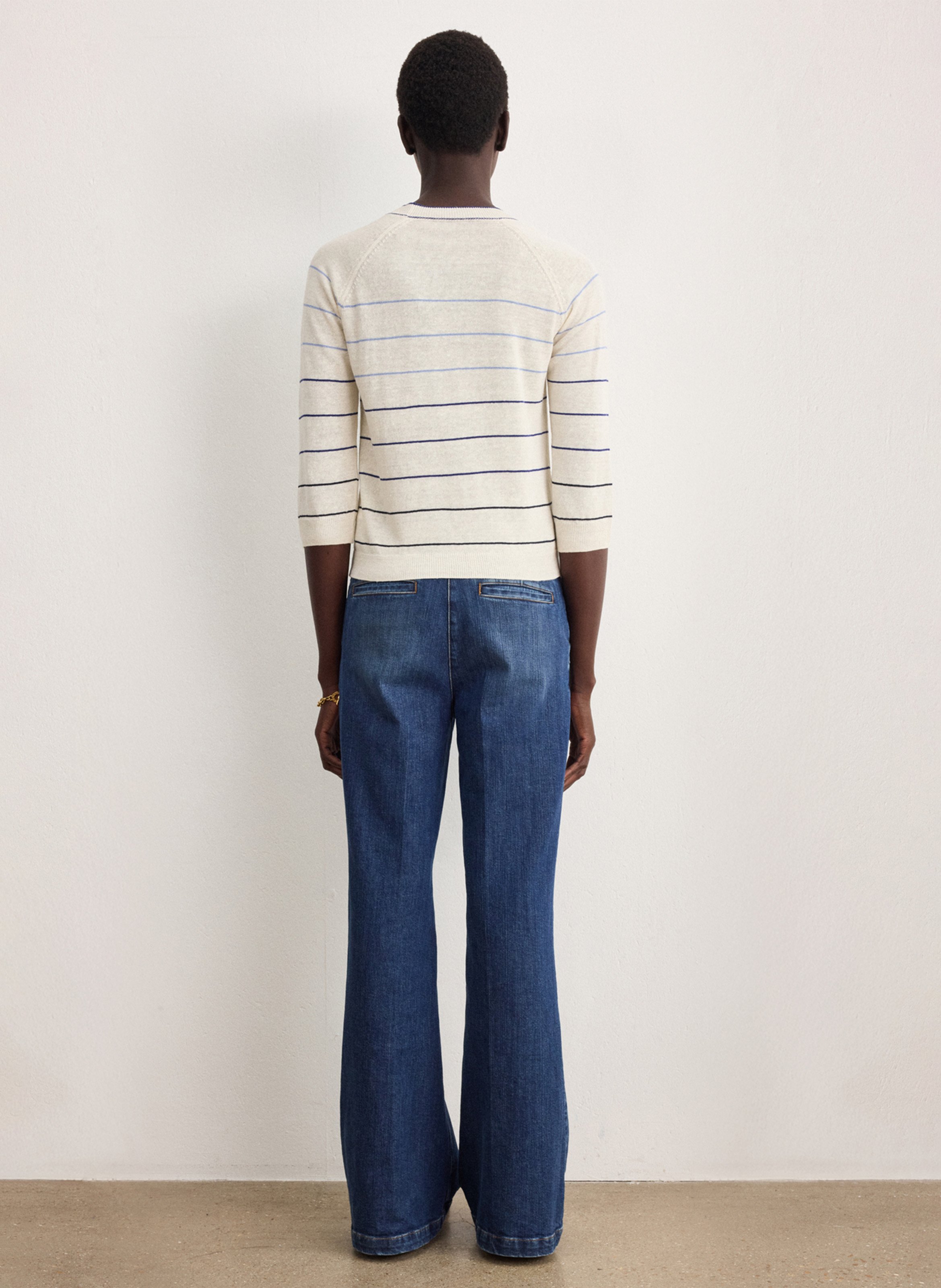 Pull droit col rond en lin mélangé PABLO Black