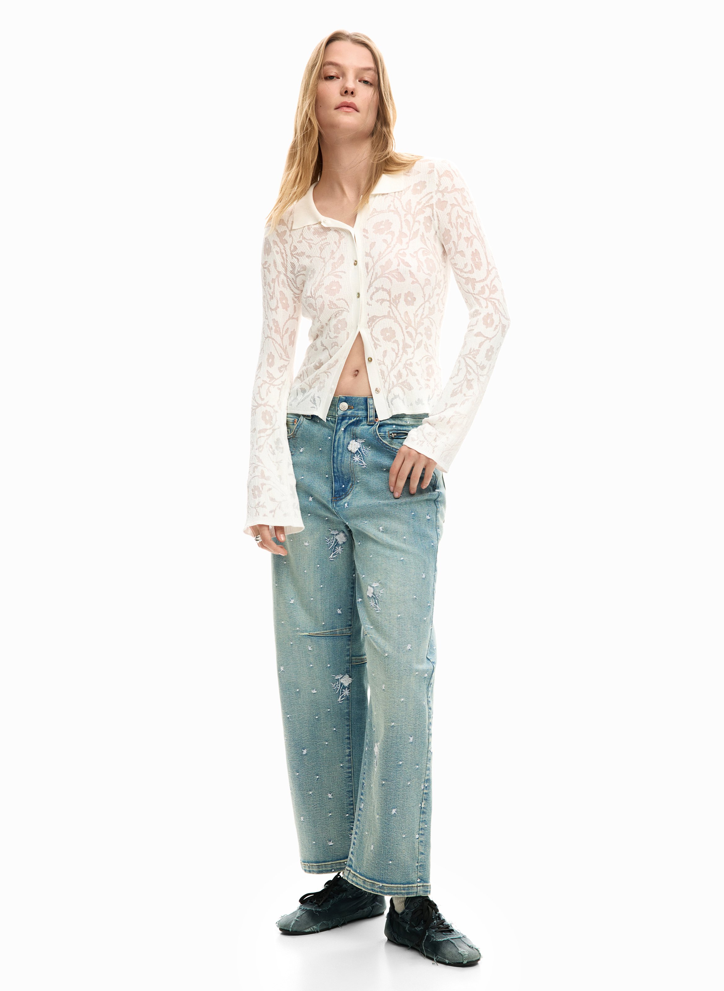 T-shirt met klassieke kraag DESIGUAL Wit