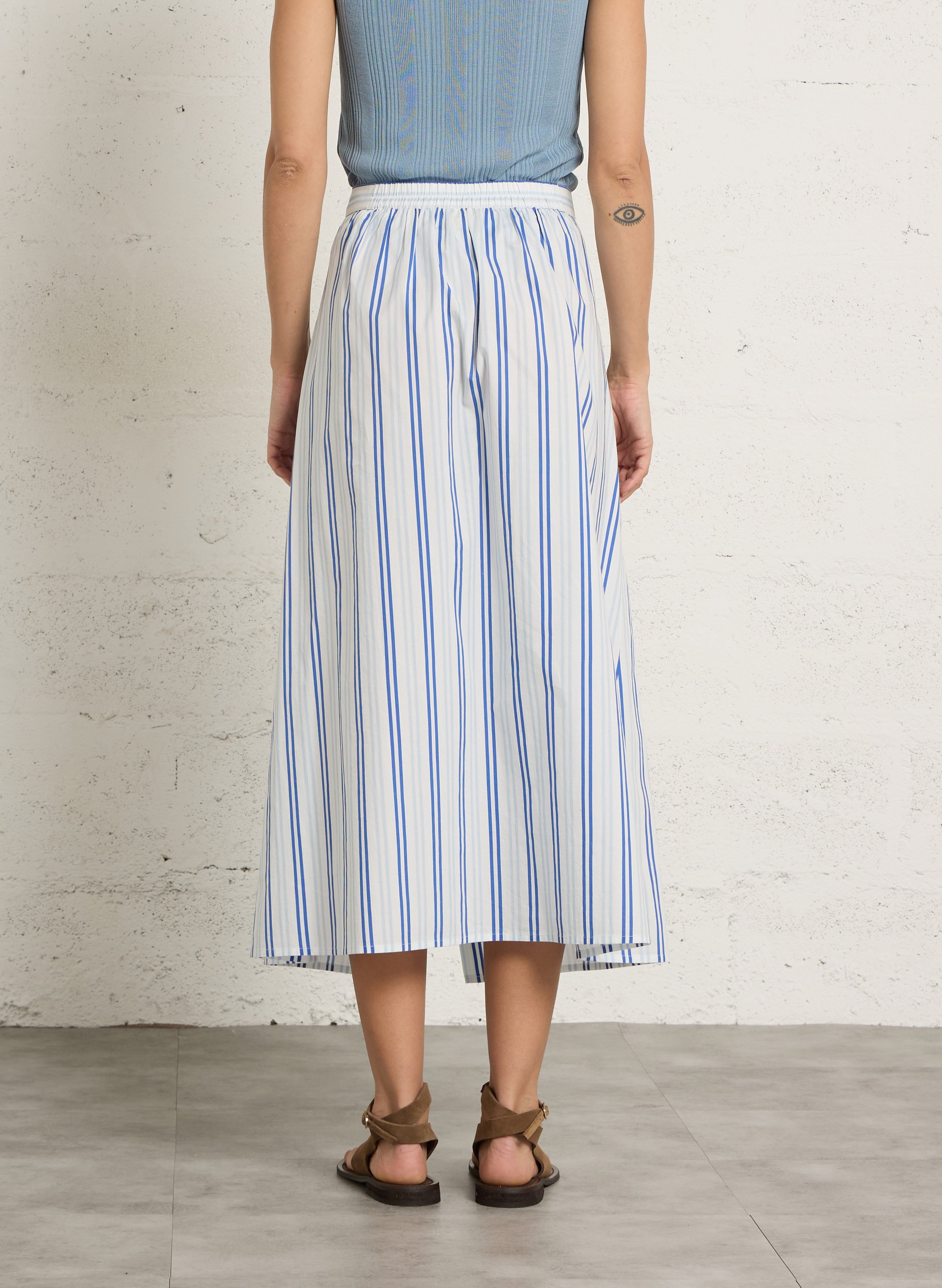 Jupe longue évasée à rayures en coton PETITE MENDIGOTE Bleu