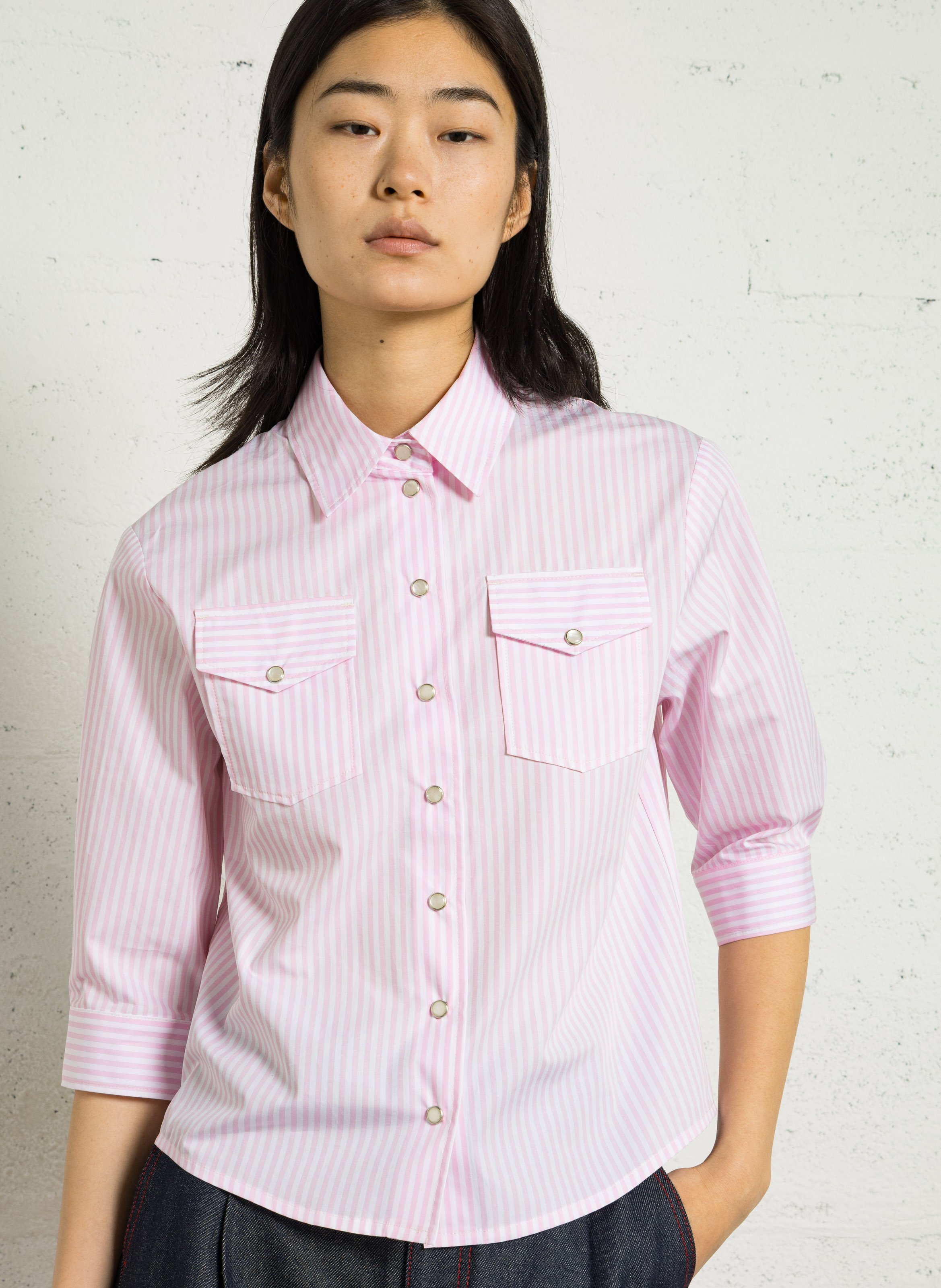 Chemise droite à rayures en coton SUZIE WINKLE Rose