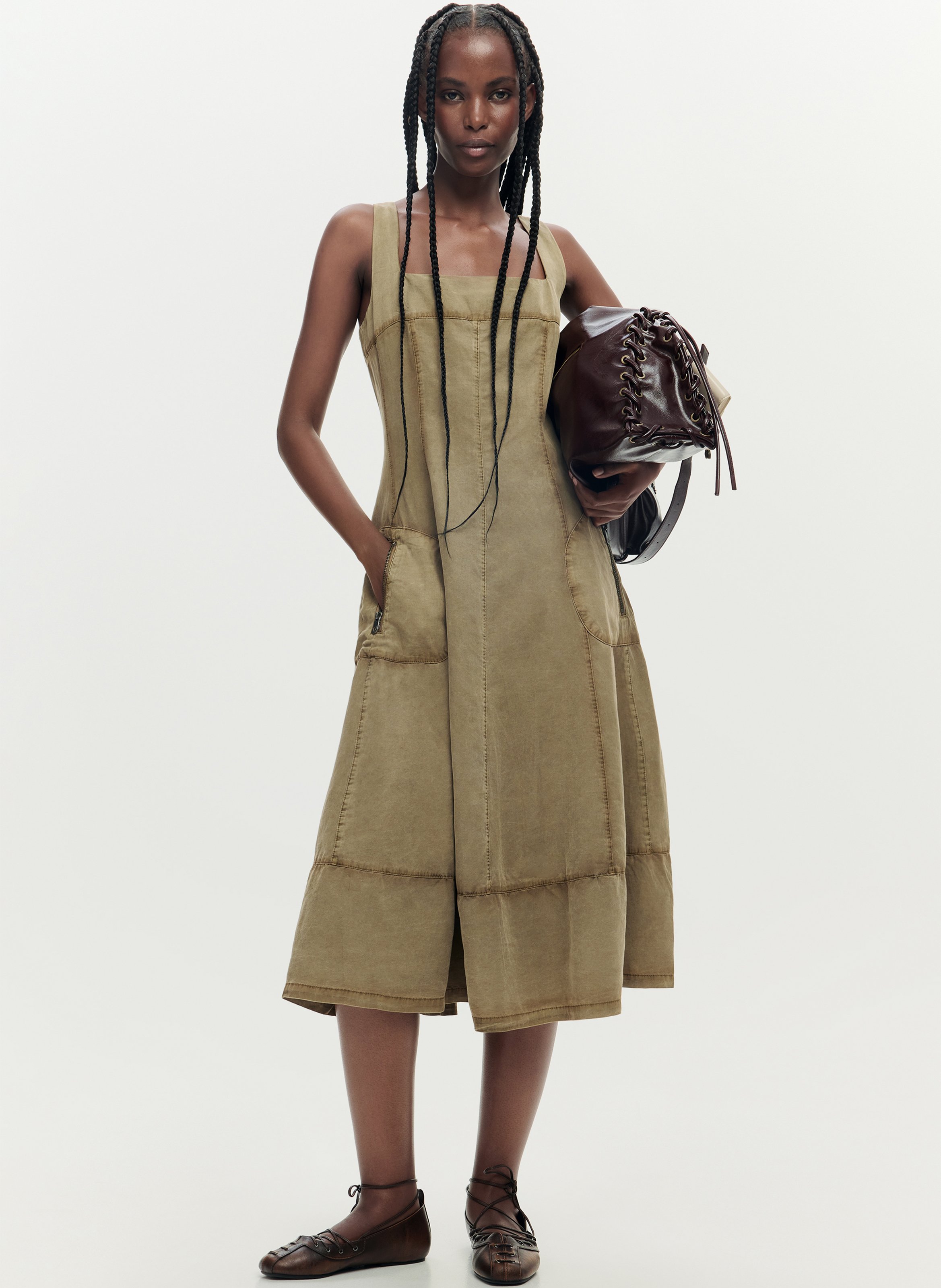 Robe midi col carré DESIGUAL Marron