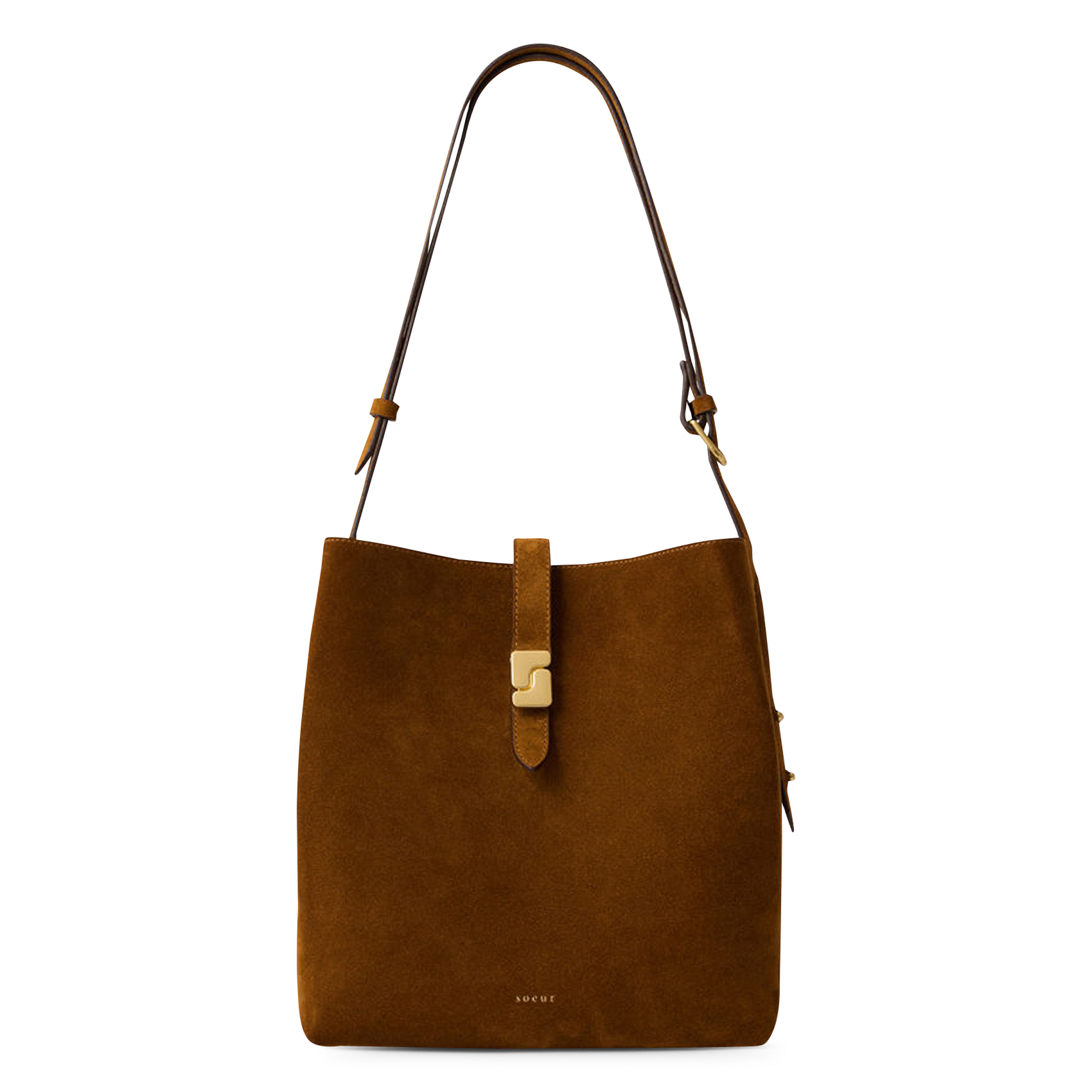 Sac à rabat monogramme en suède SOEUR Marron