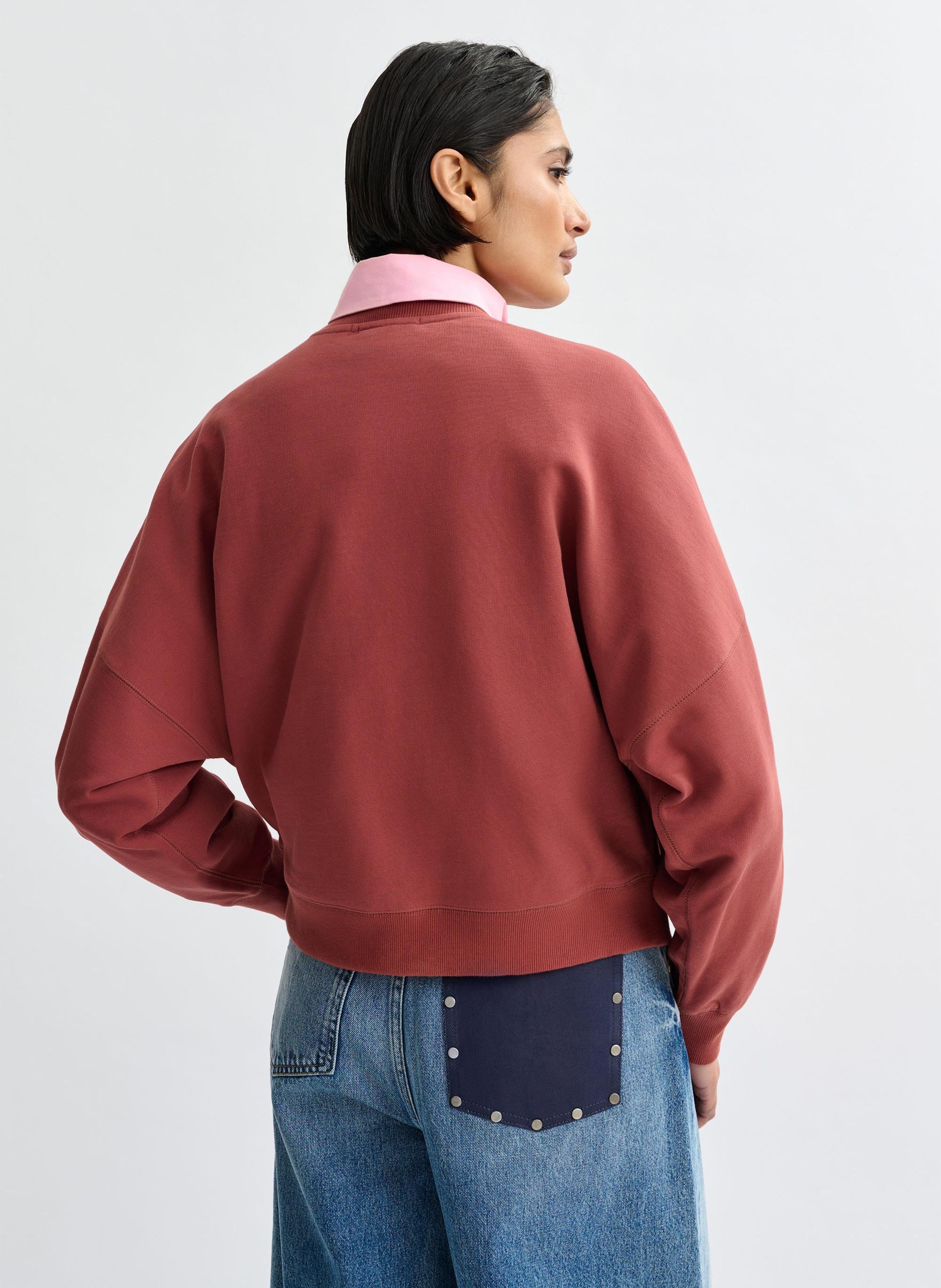 Oversized Sweatshirt with Embroidered Flowers ESSENTIEL ANTWERP Brown