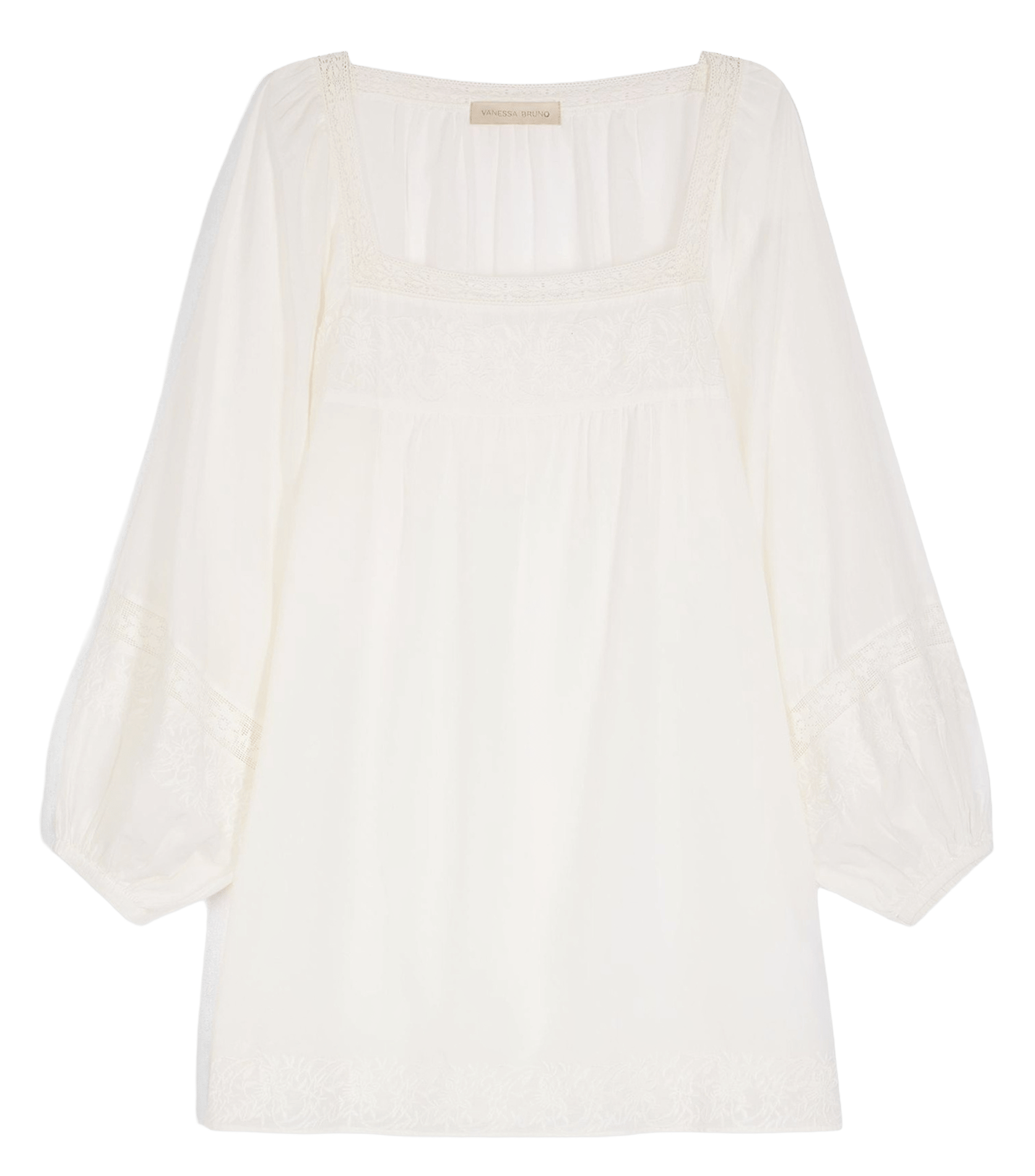 Square-neck cotton-blend short dress VANESSA BRUNO White